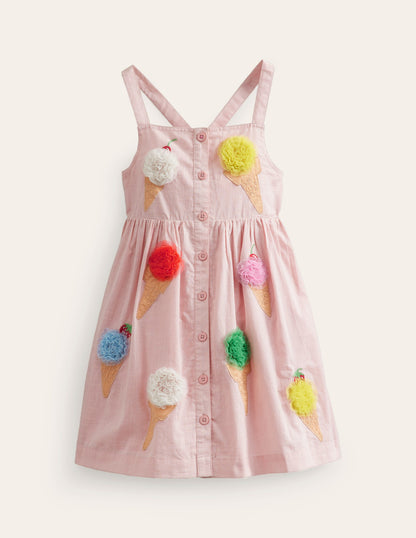 Button Through Logo Dress-Ballet Pink Ice Creams-1