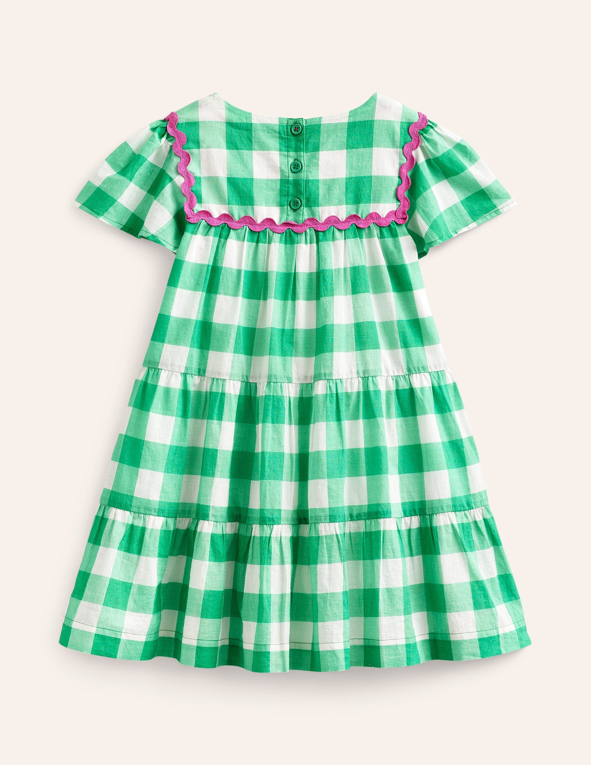 Gingham embroidered dress-Pea Green/ Ivory Gingham-4