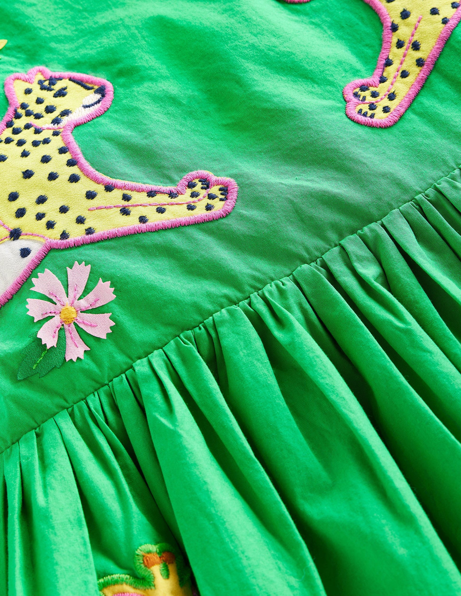 Appliqué Cotton Dress-Sapling Green Safari Animals-5