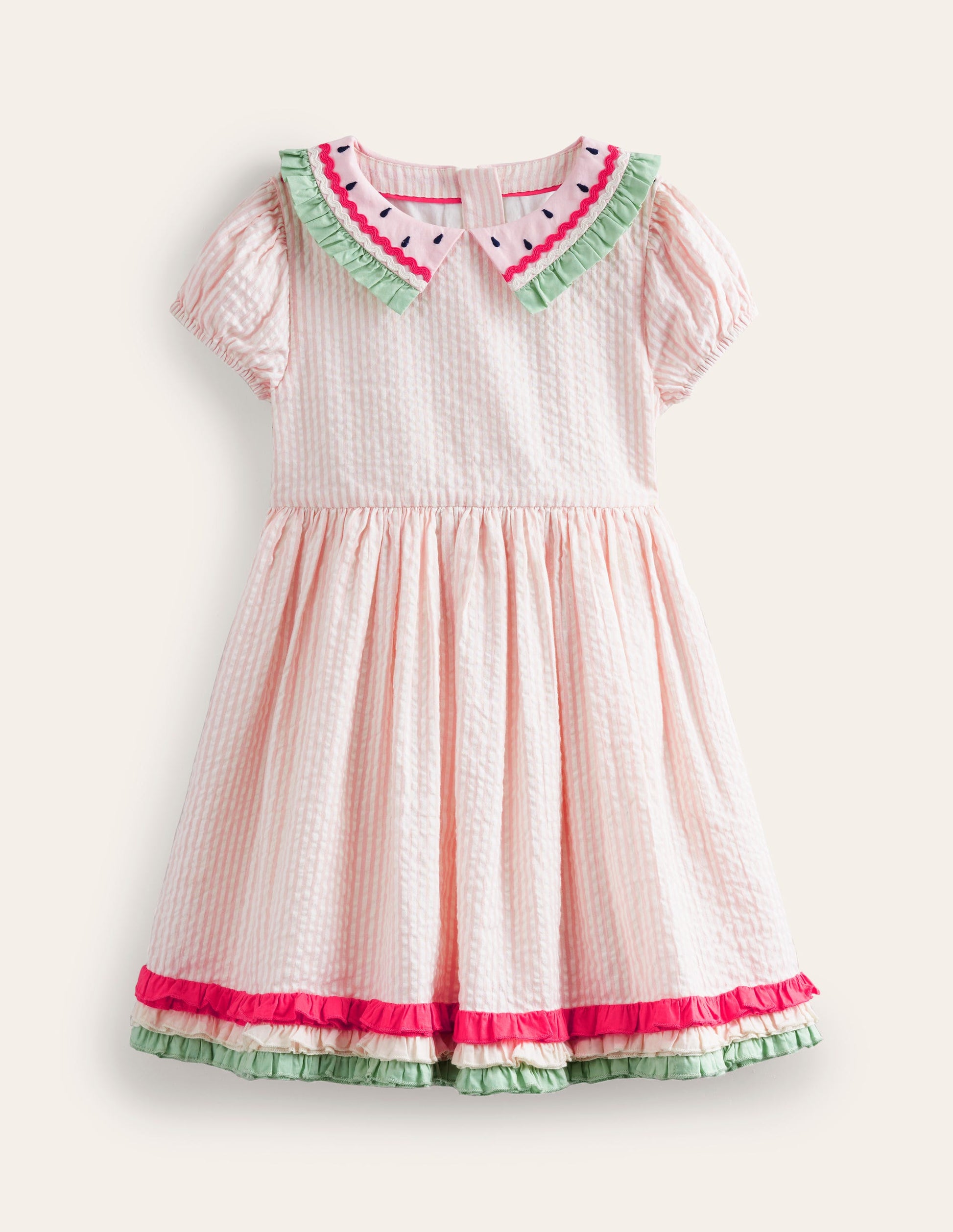 Collared Seersucker Dress-Ballet Pink/ Ivory Stripe-1