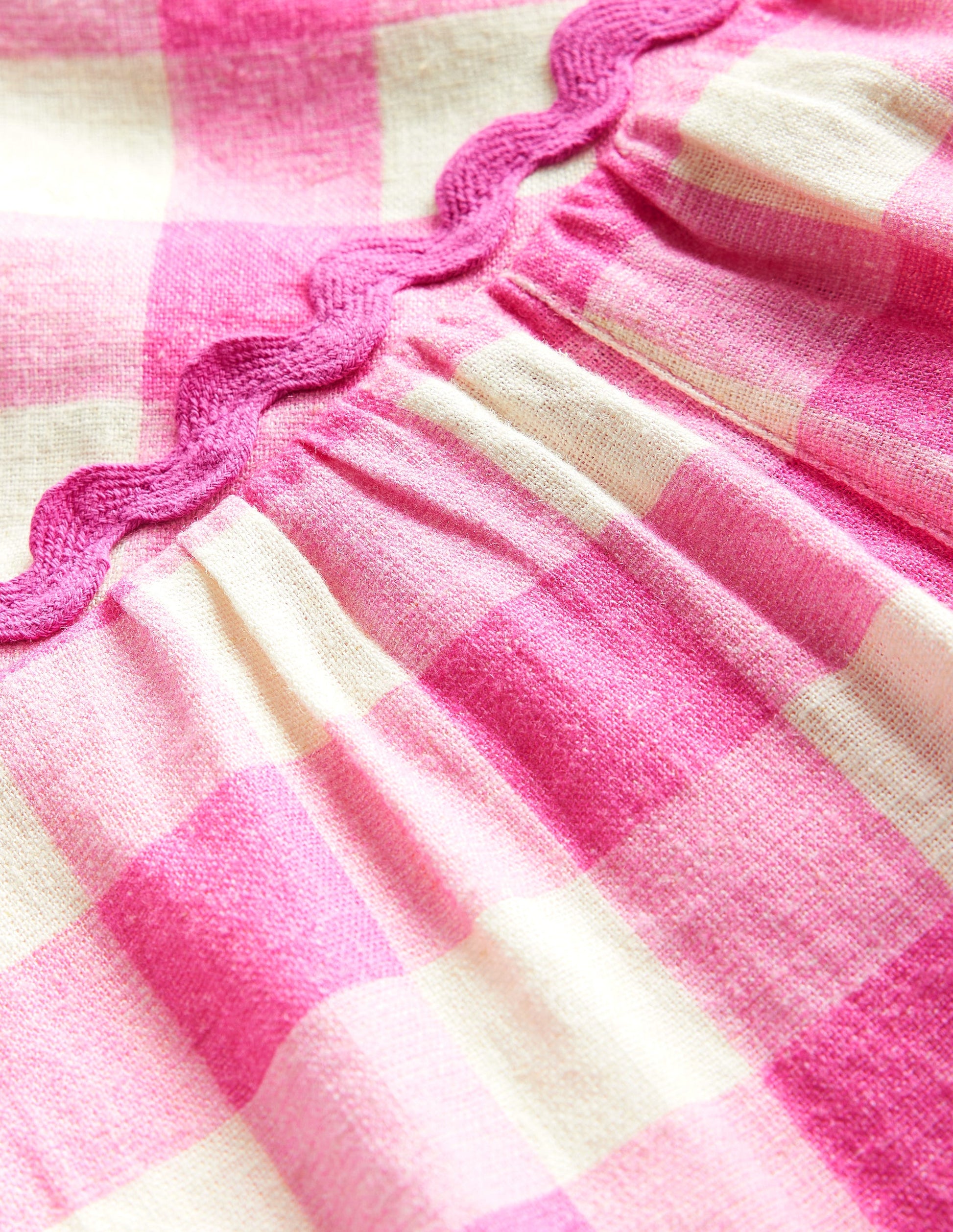 Wide Leg Ric Rac Jumpsuit-Pink Gingham-3