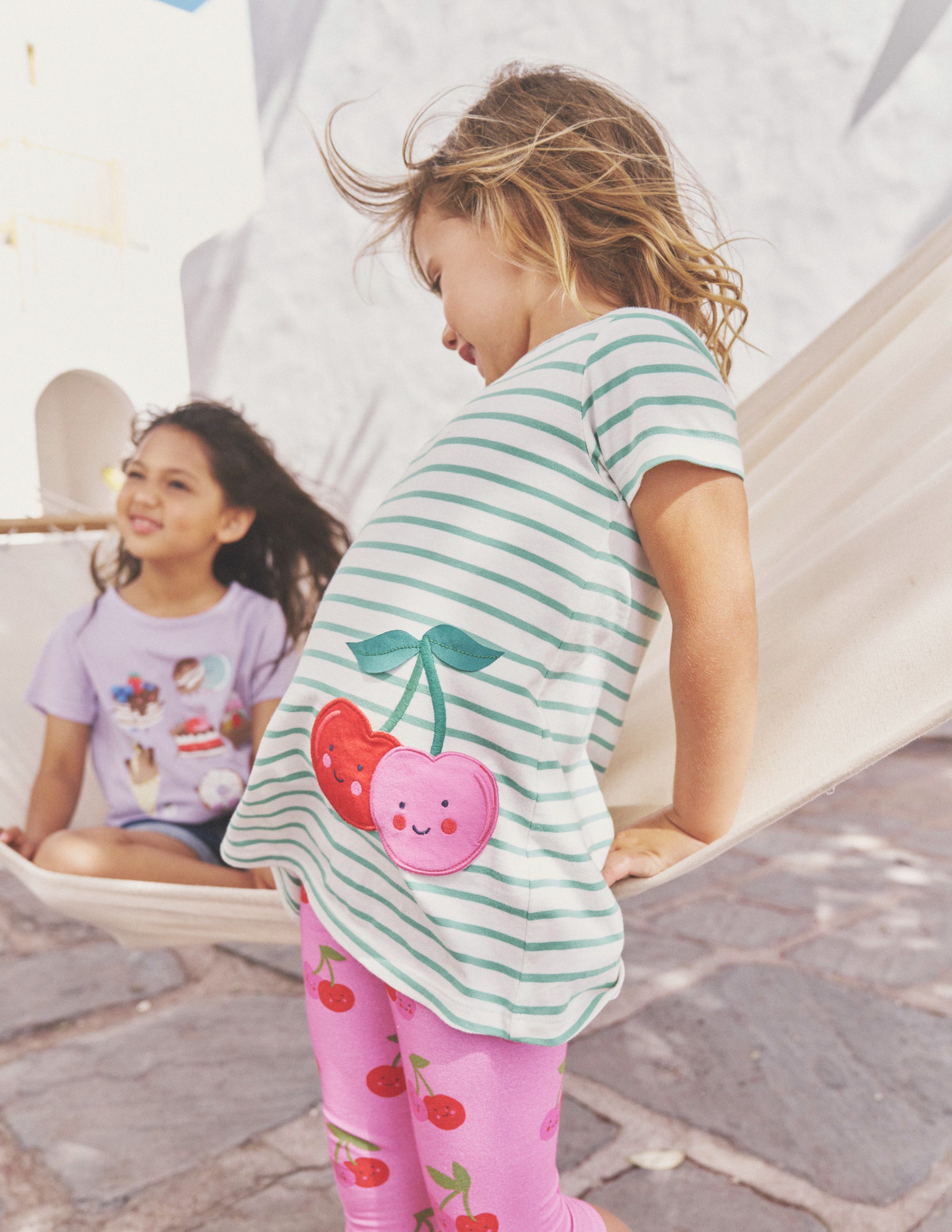 Fun Pocket Appliqué Tunic-Ivory/ Pea Green Cherries - Image 5