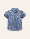Peter Pan Collar Shirt-Mid Vintage Embroidered