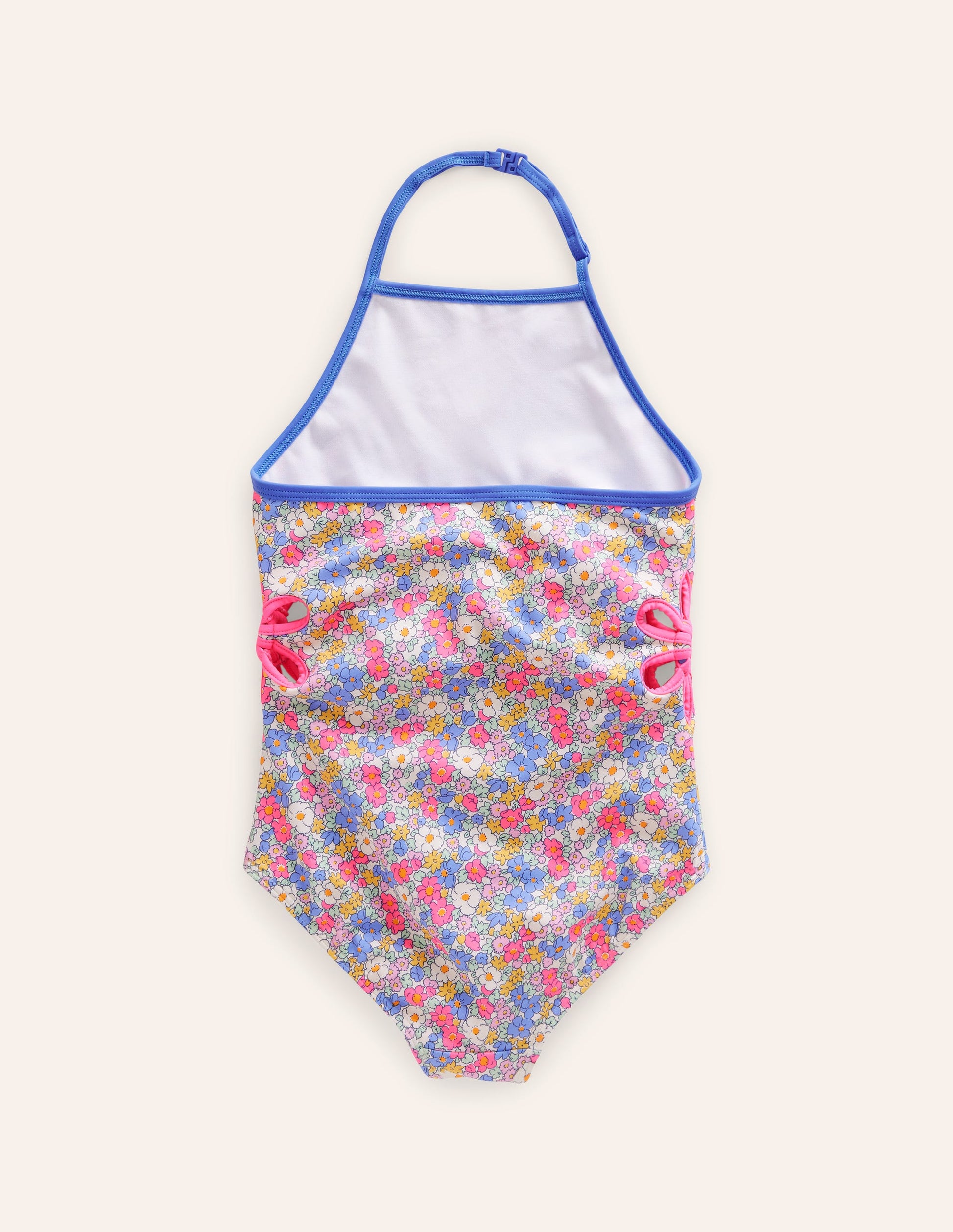 Cut Out Flower Halter Swimsuit-Festival Pink Nautical Floral-2