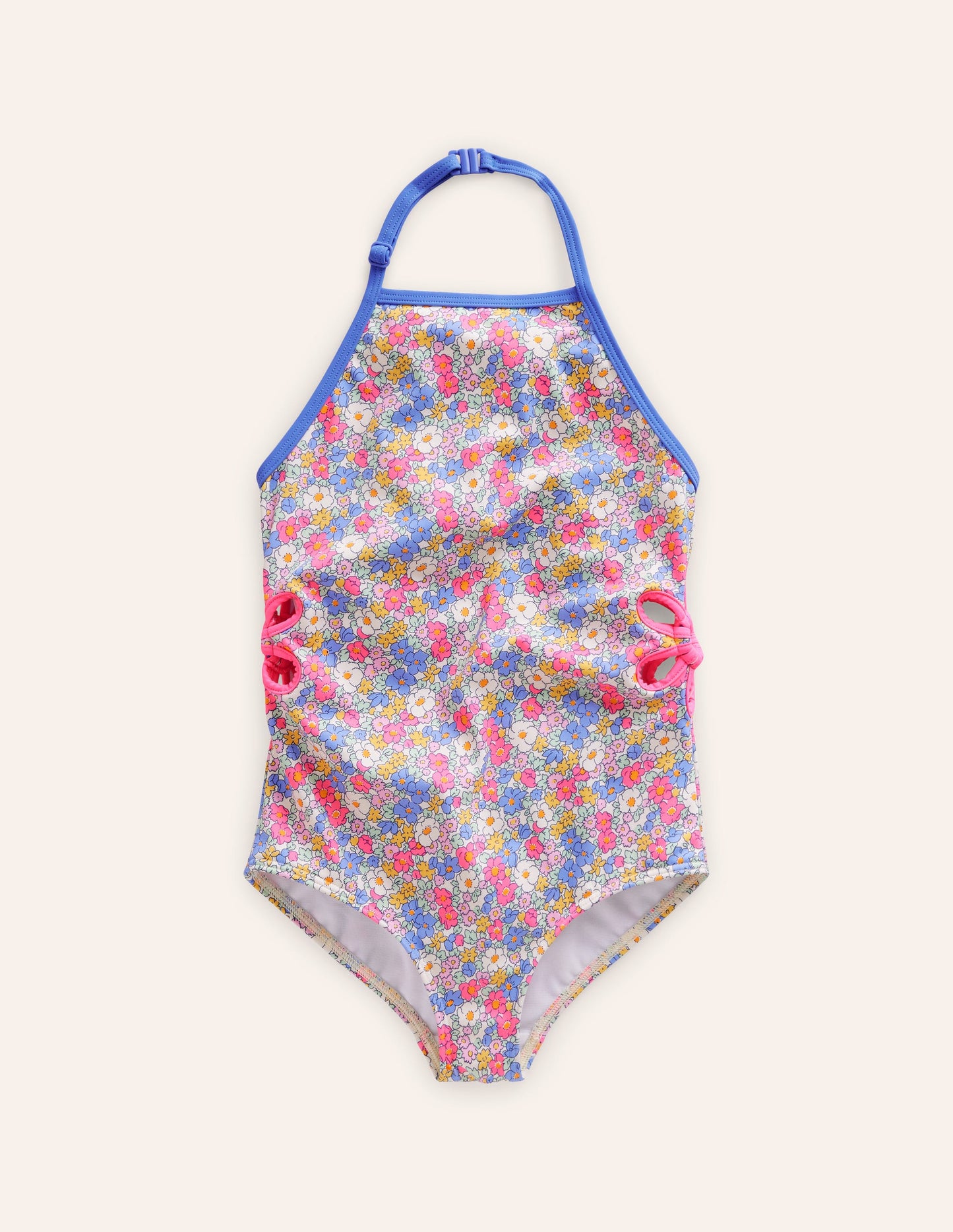 Cut Out Flower Halter Swimsuit-Festival Pink Nautical Floral
