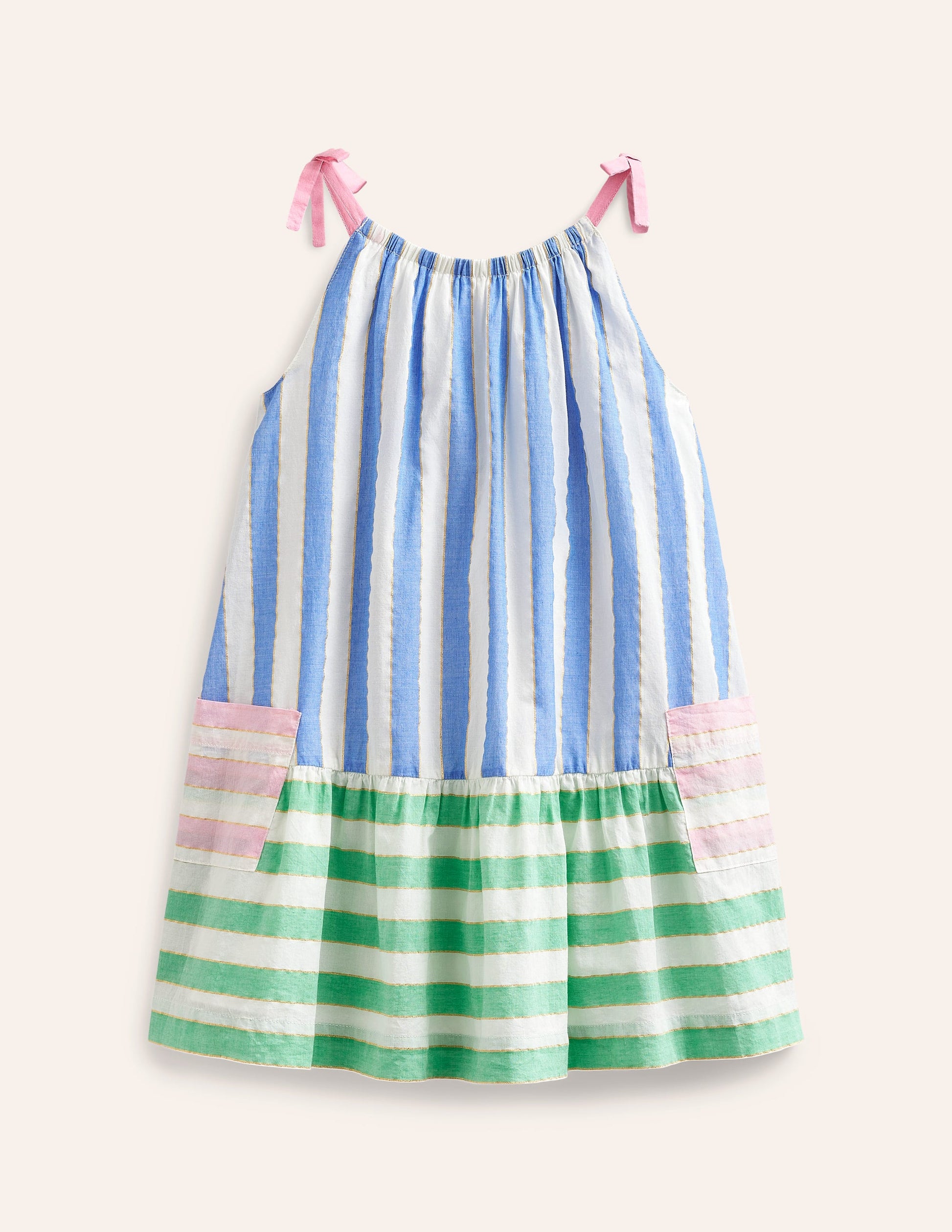 Fun Stripe Strappy Dress-Blue Lurex Stripe-1