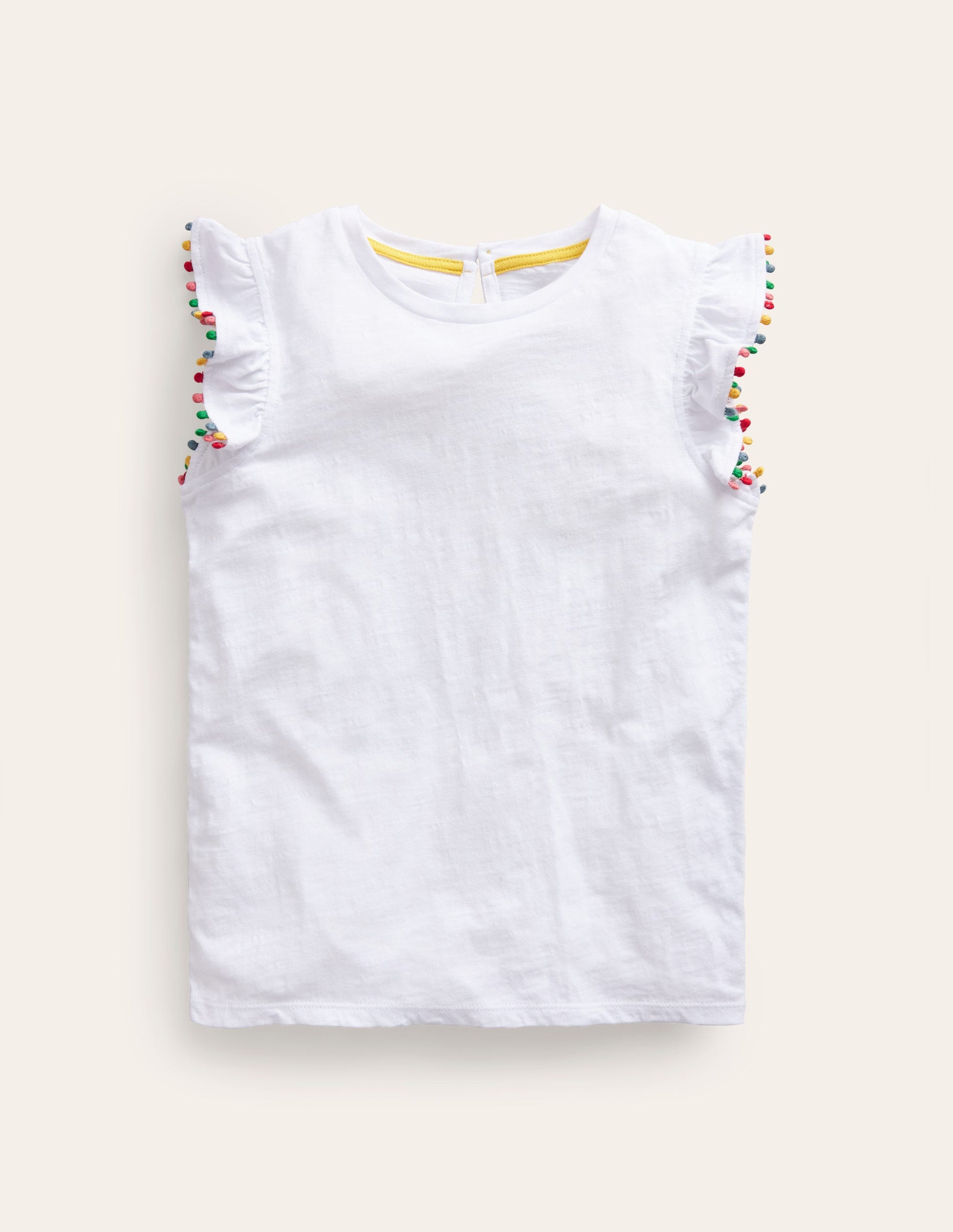 Pom Trim T-Shirt-White-1