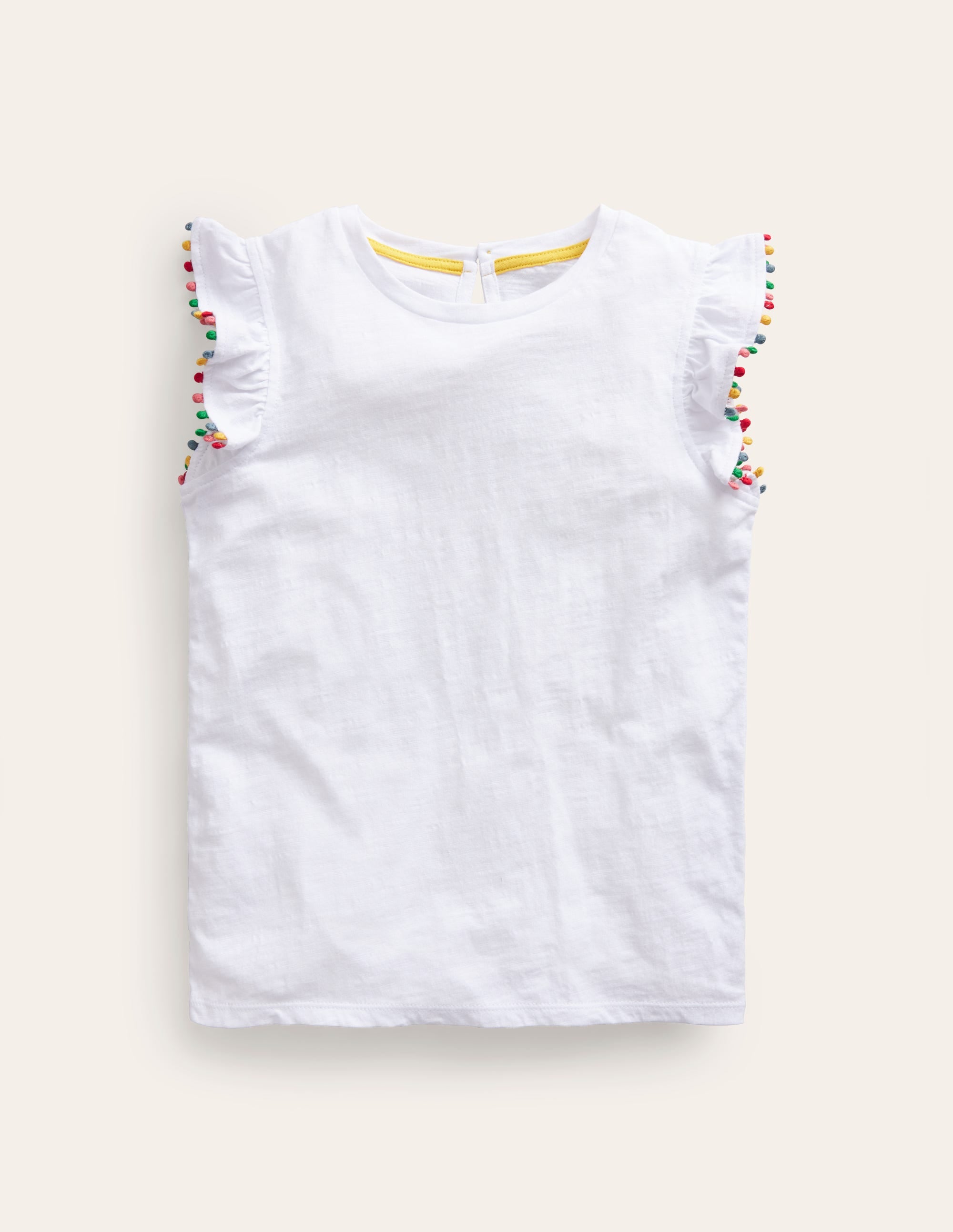 Pom Trim T-Shirt-White - Image 1