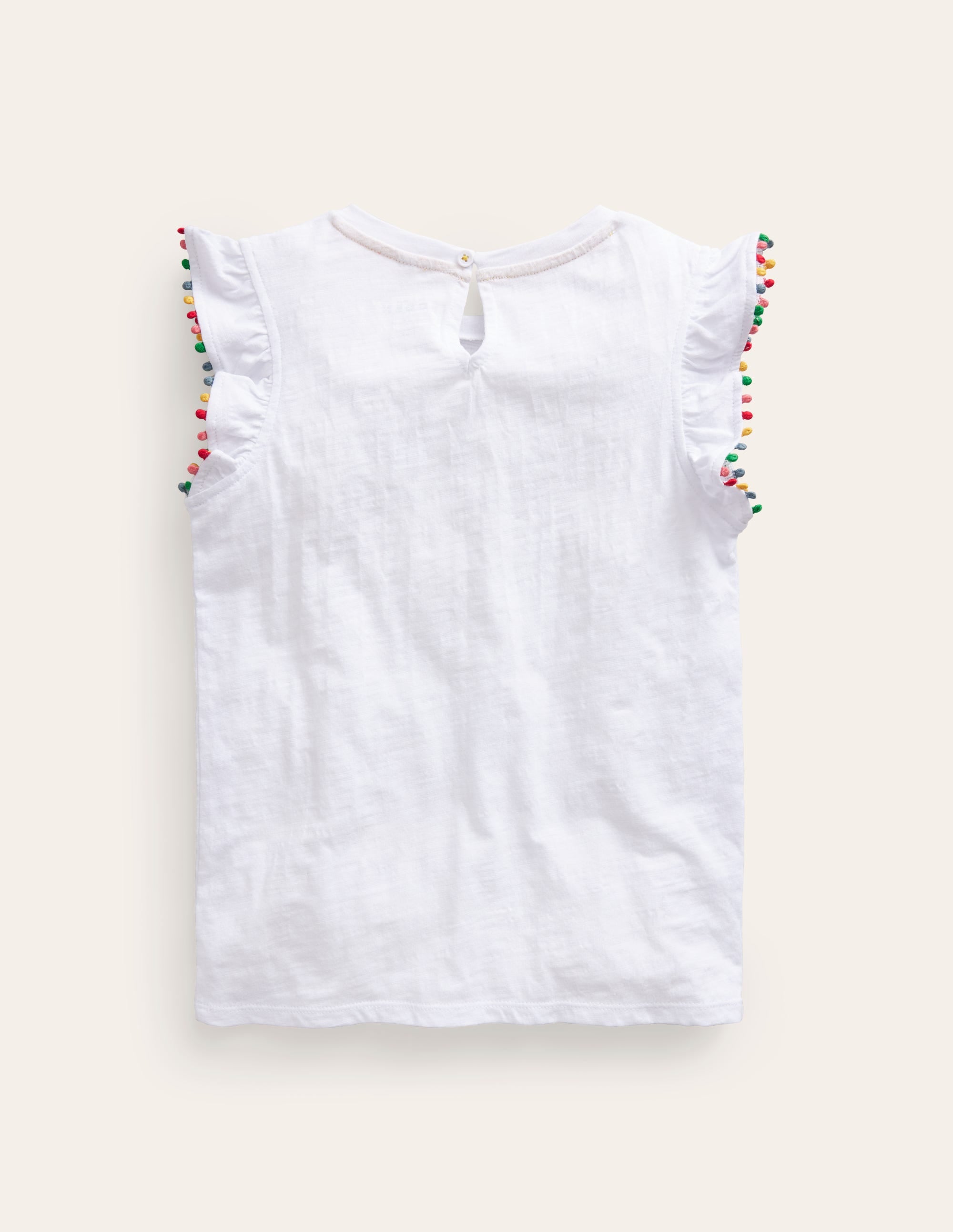 Pom Trim T-Shirt-White - Image 2