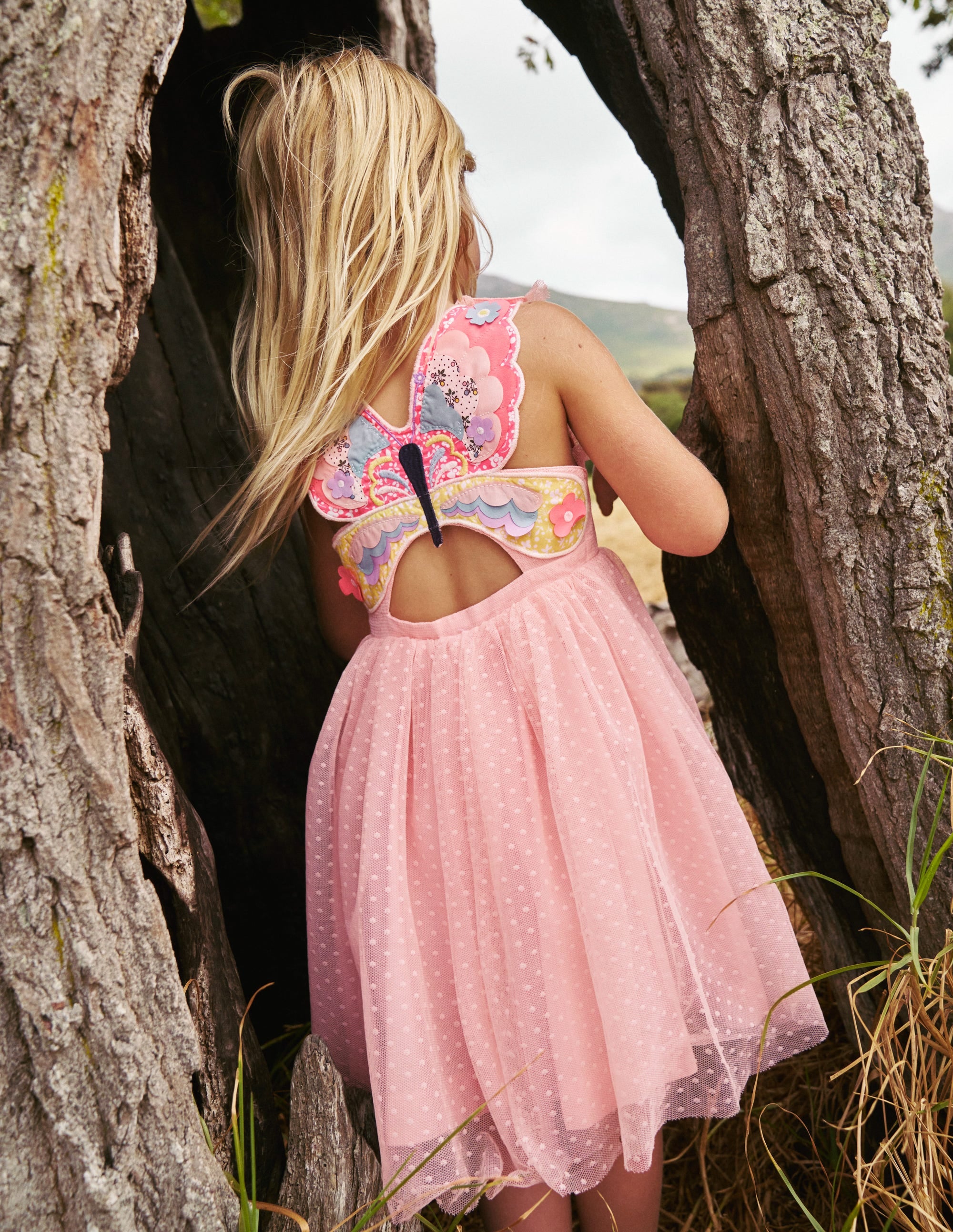 Tulle Appliqué Back Dress-Ballet Pink Butterfly - Image 4