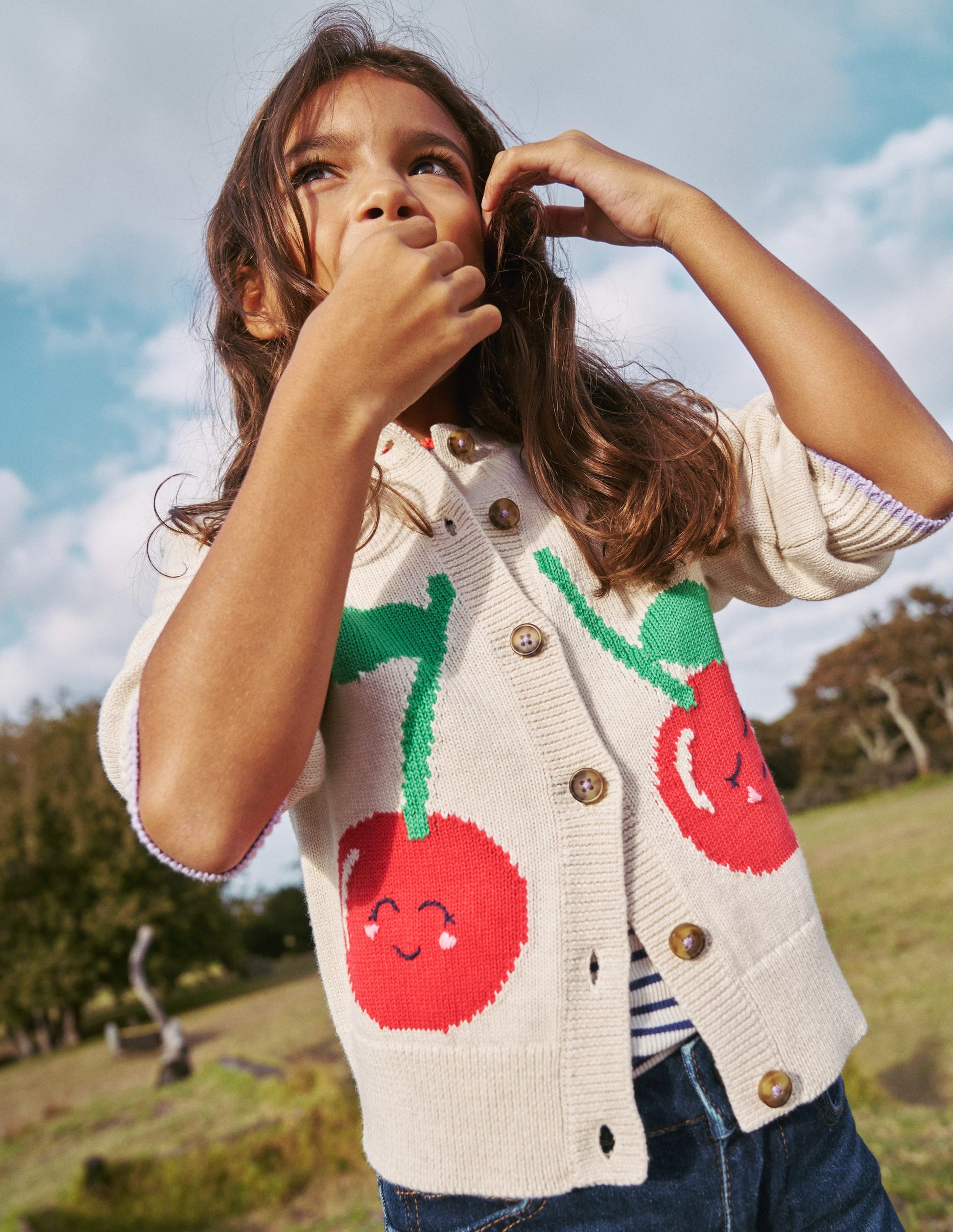 Fun Logo Cardigan-Ecru Marl Cherry-4