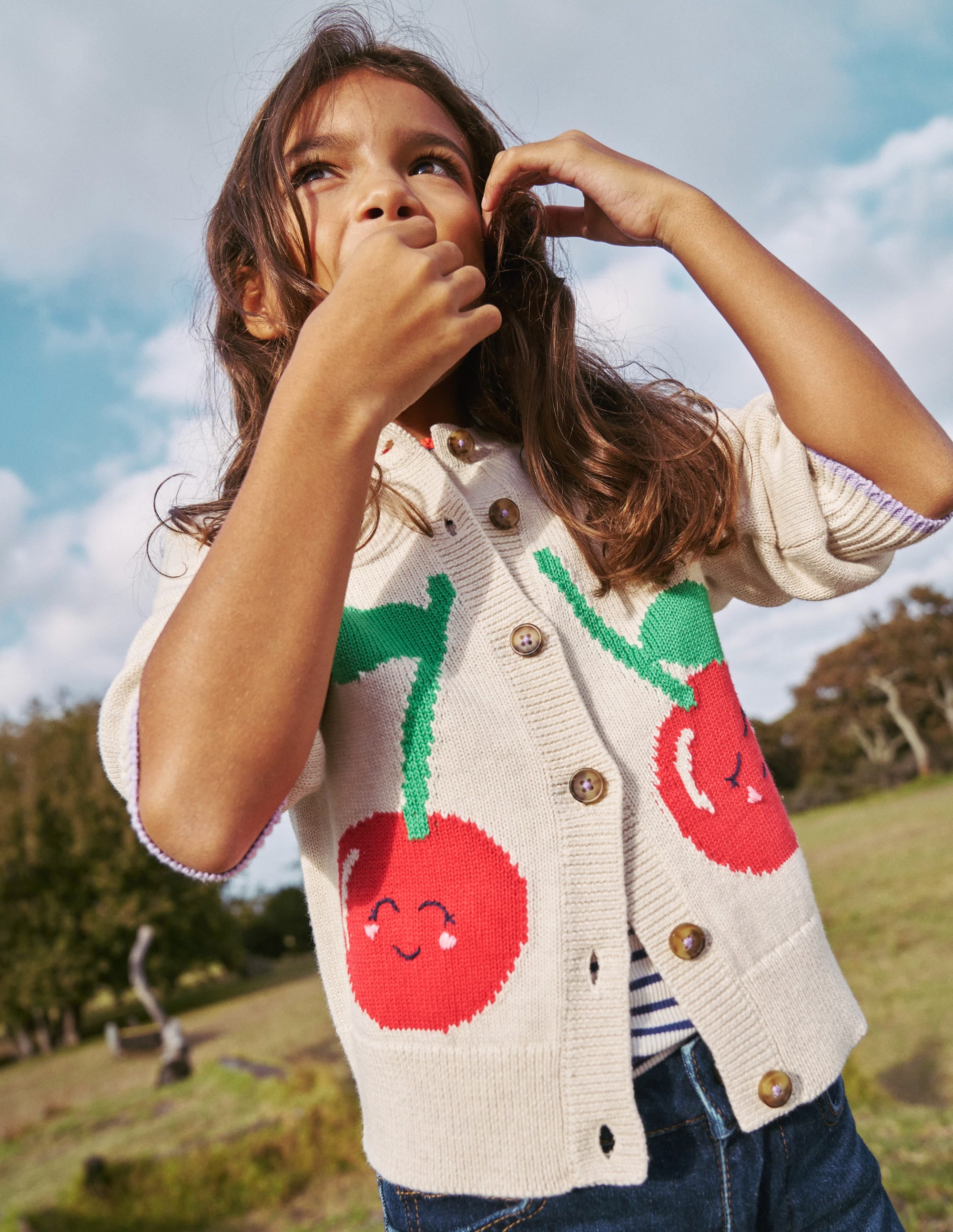 Fun Logo Cardigan-Ecru Marl Cherry - Image 4