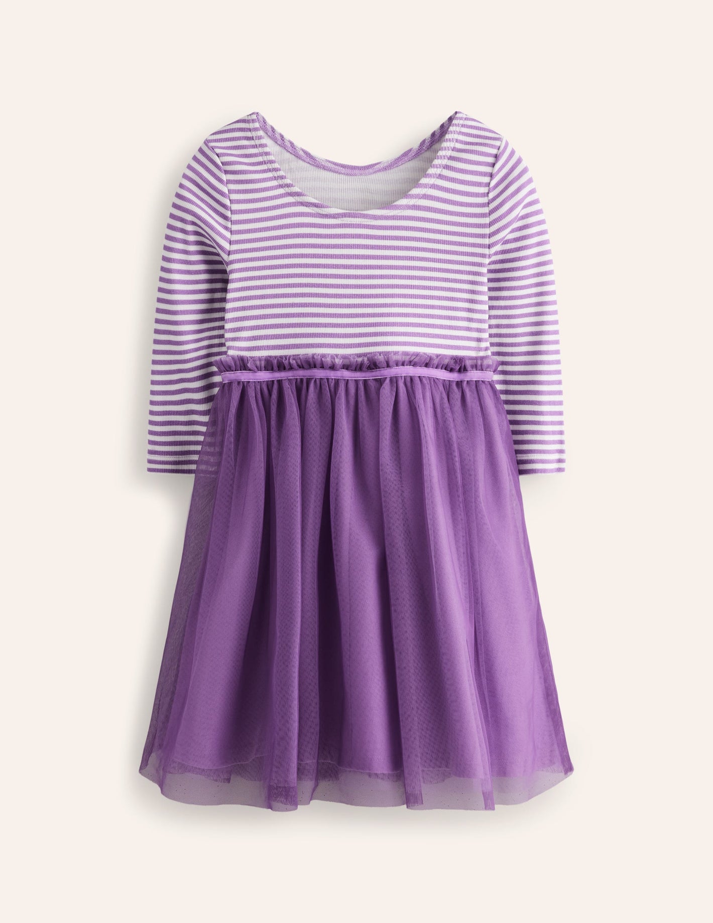 Rib Jersey Tulle Dress-Purple