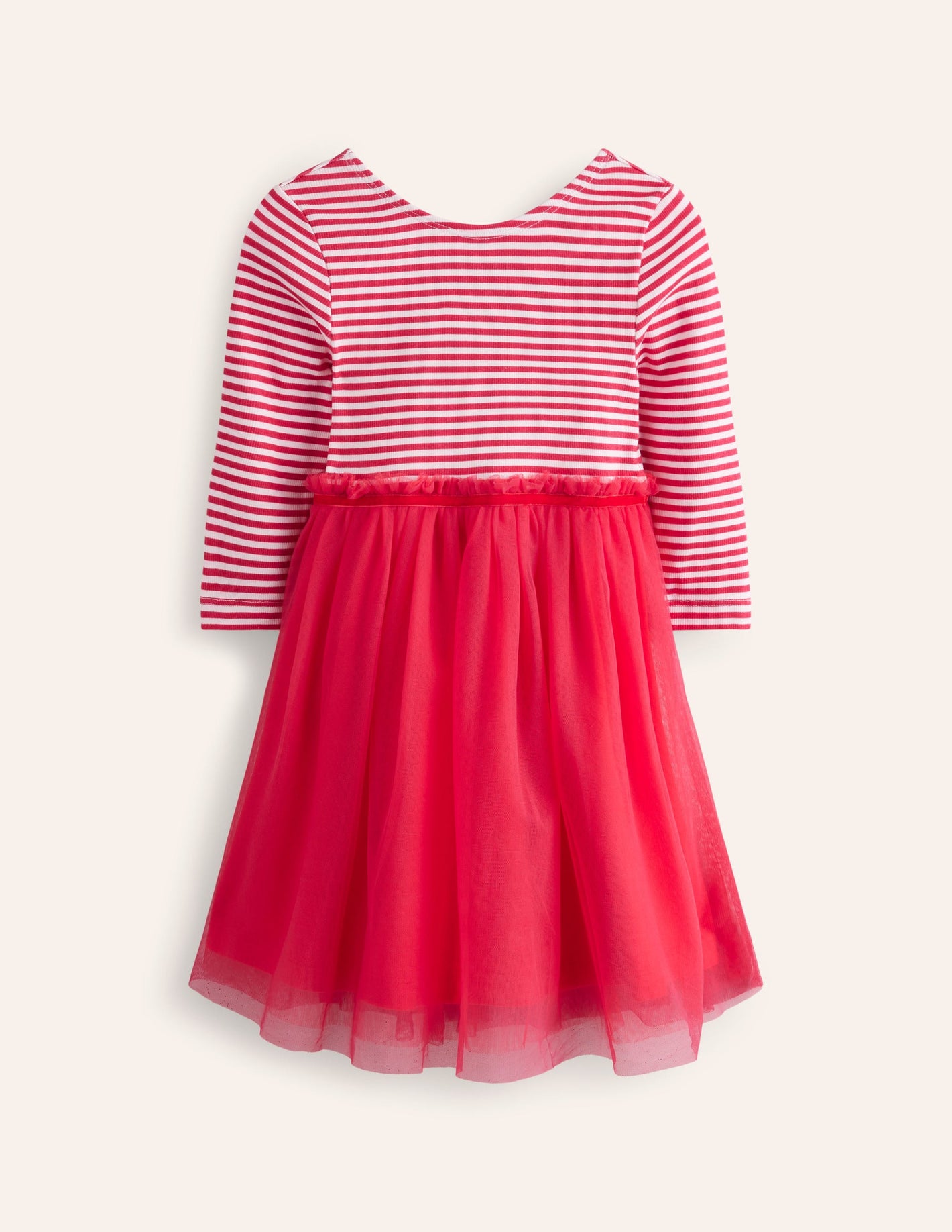 Rib Jersey Tulle Dress-Pink