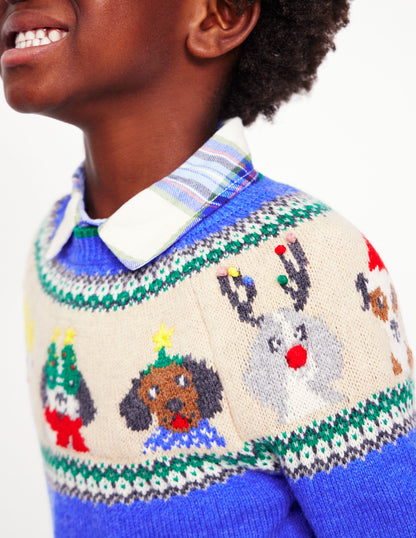 Fair Isle Jumper-Greek Blue Festive Dogs