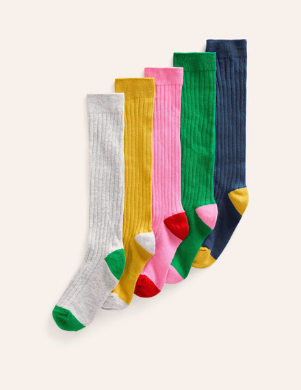 5-Pack Ribbed Knee High Socks-Rainbow