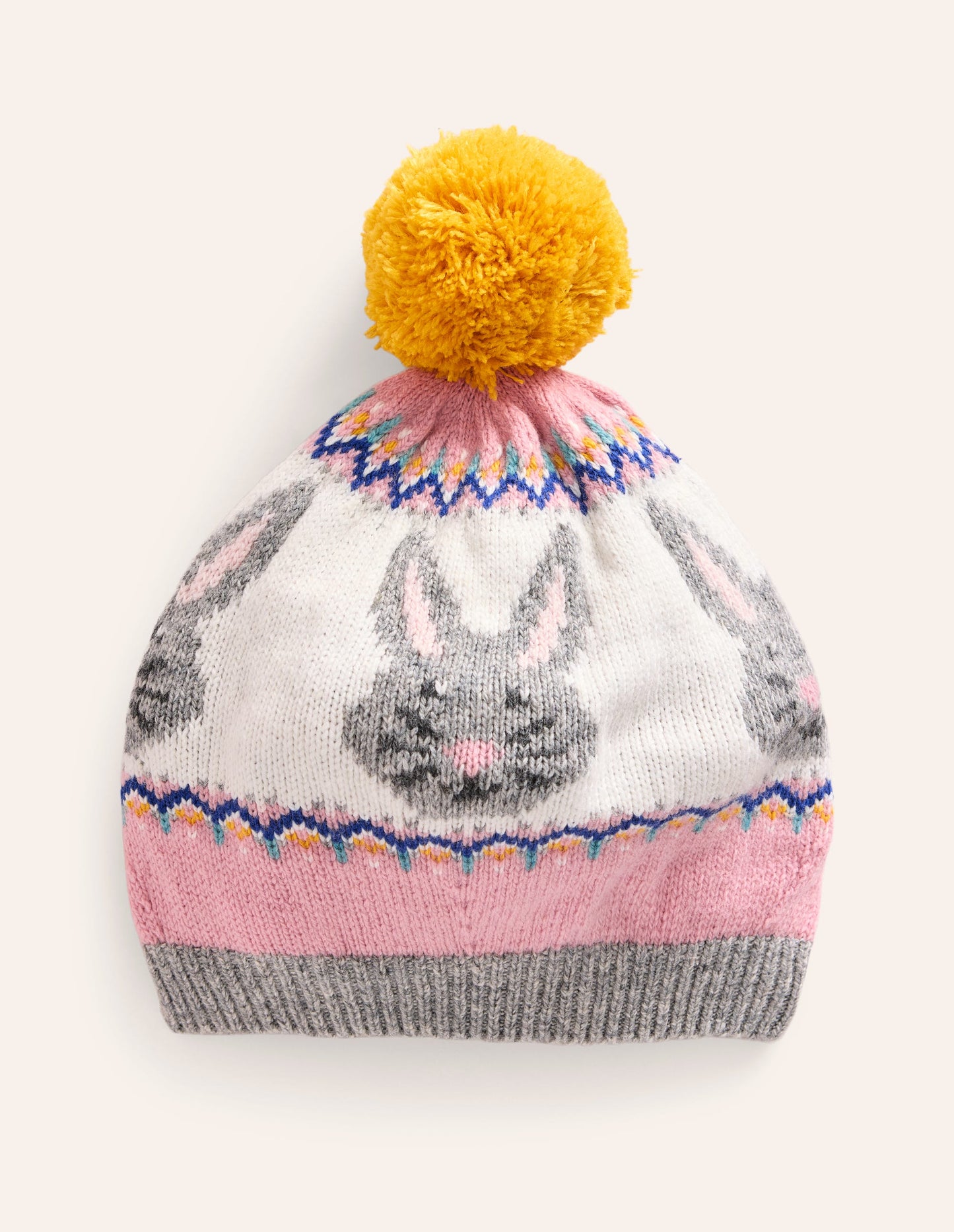 Fair Isle Knitted Beret-Vintage Pink Bunnies