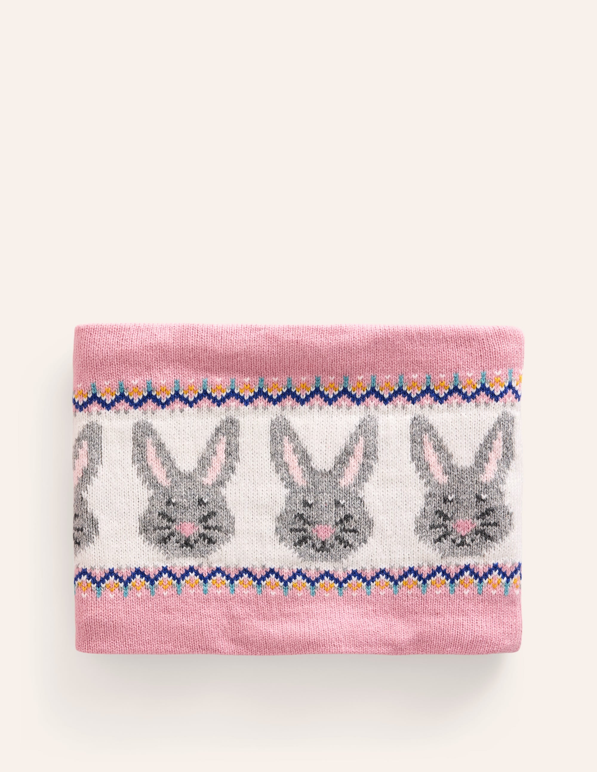Fair Isle Knitted Snood-Vintage Pink Bunnies - Image 1