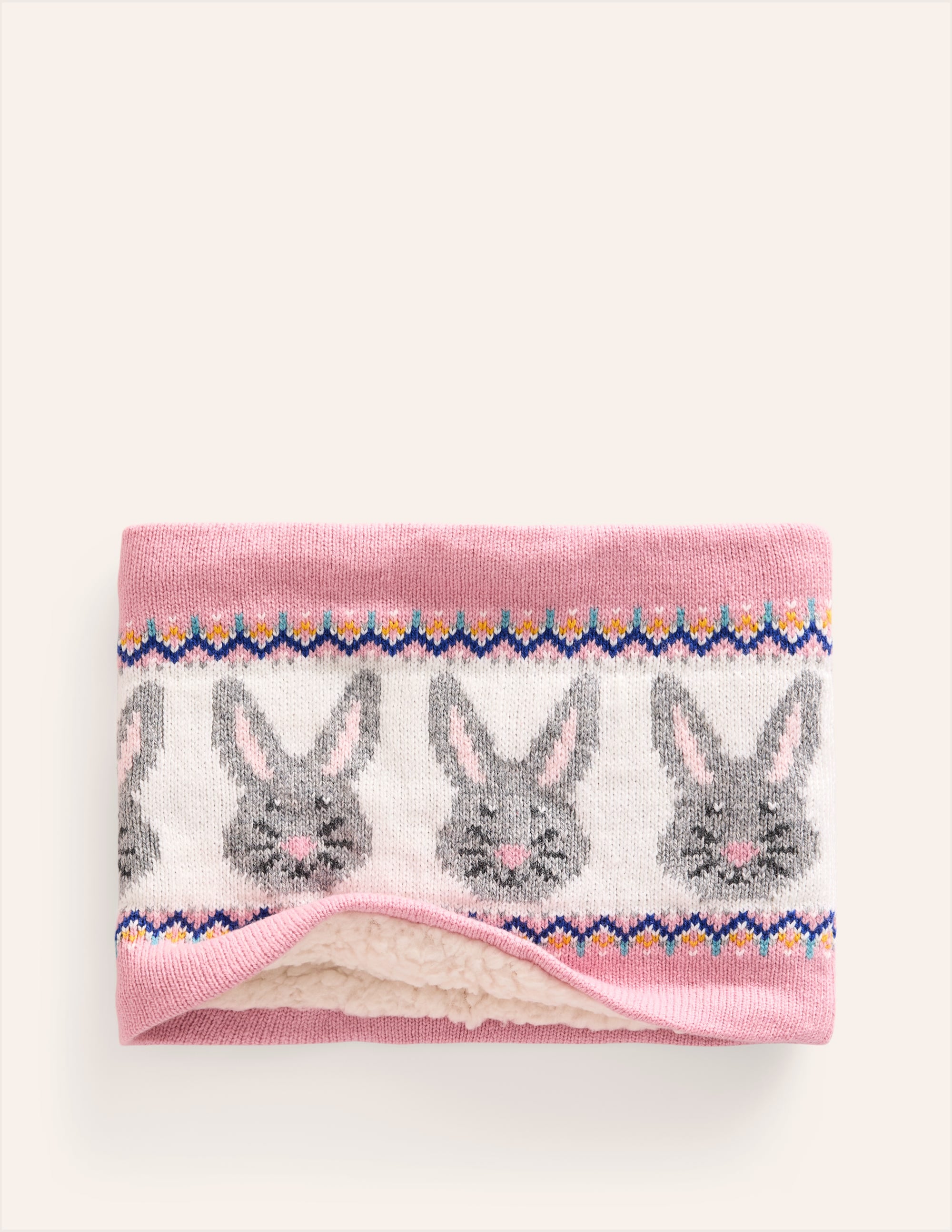 Fair Isle Knitted Snood-Vintage Pink Bunnies - Image 3