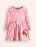 Twirly Velour Appliqué Dress-Almond Pink Robin