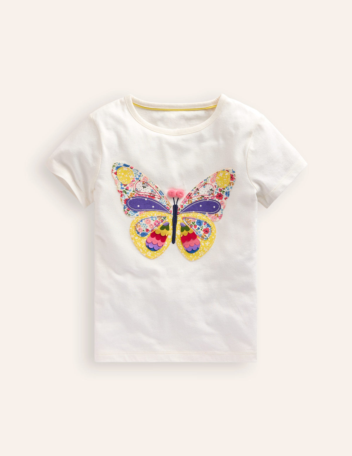 Short Sleeve Appliqué T-shirt-Ivory Butterfly-1