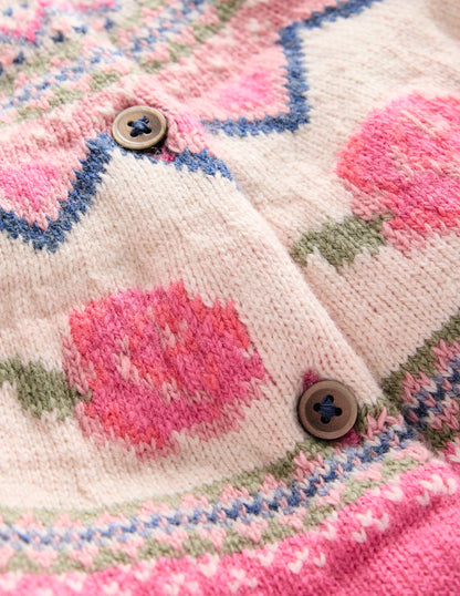 Edie Fair Isle Cardigan-Jam Marl Roses