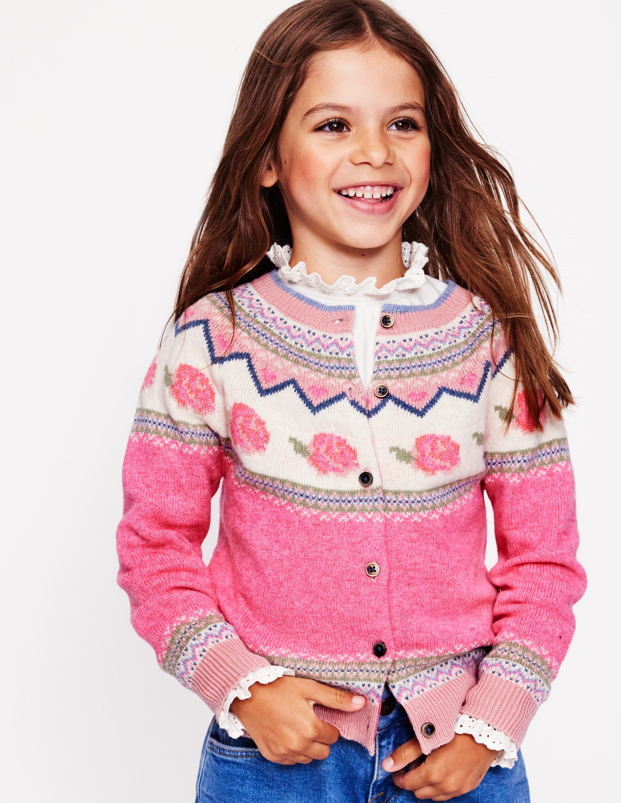 Edie Fair Isle Cardigan-Jam Marl Roses - Image 2