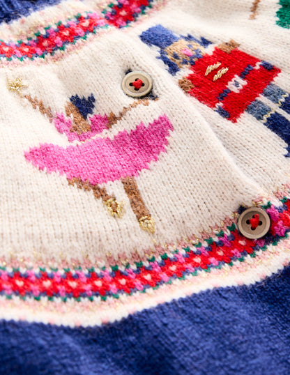 Edie Fair Isle Cardigan-Sapphire Blue Nutcracker