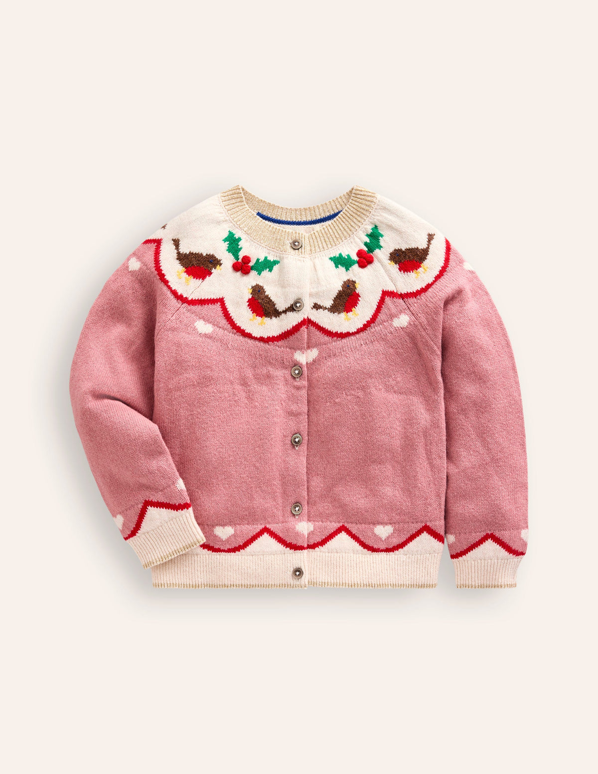 Edie Fair Isle Cardigan-Vintage Pink Robins - Image 2