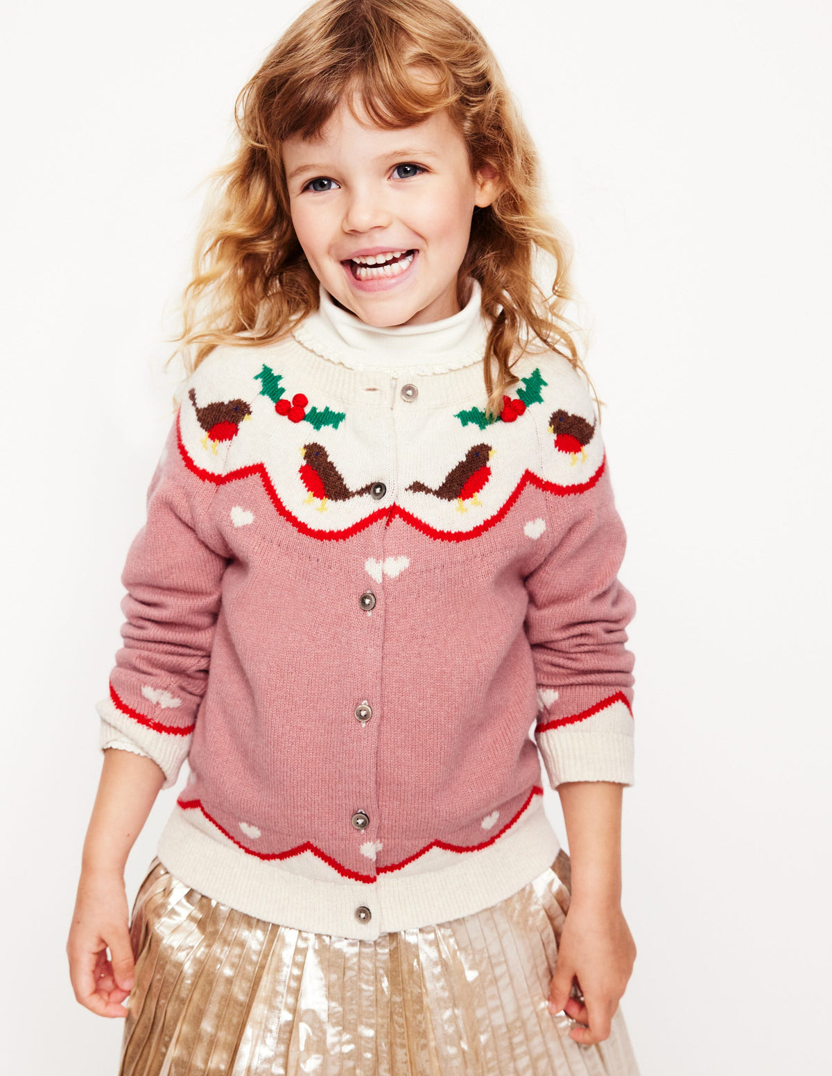 Edie Fair Isle Cardigan-Vintage Pink Robins - Image 1