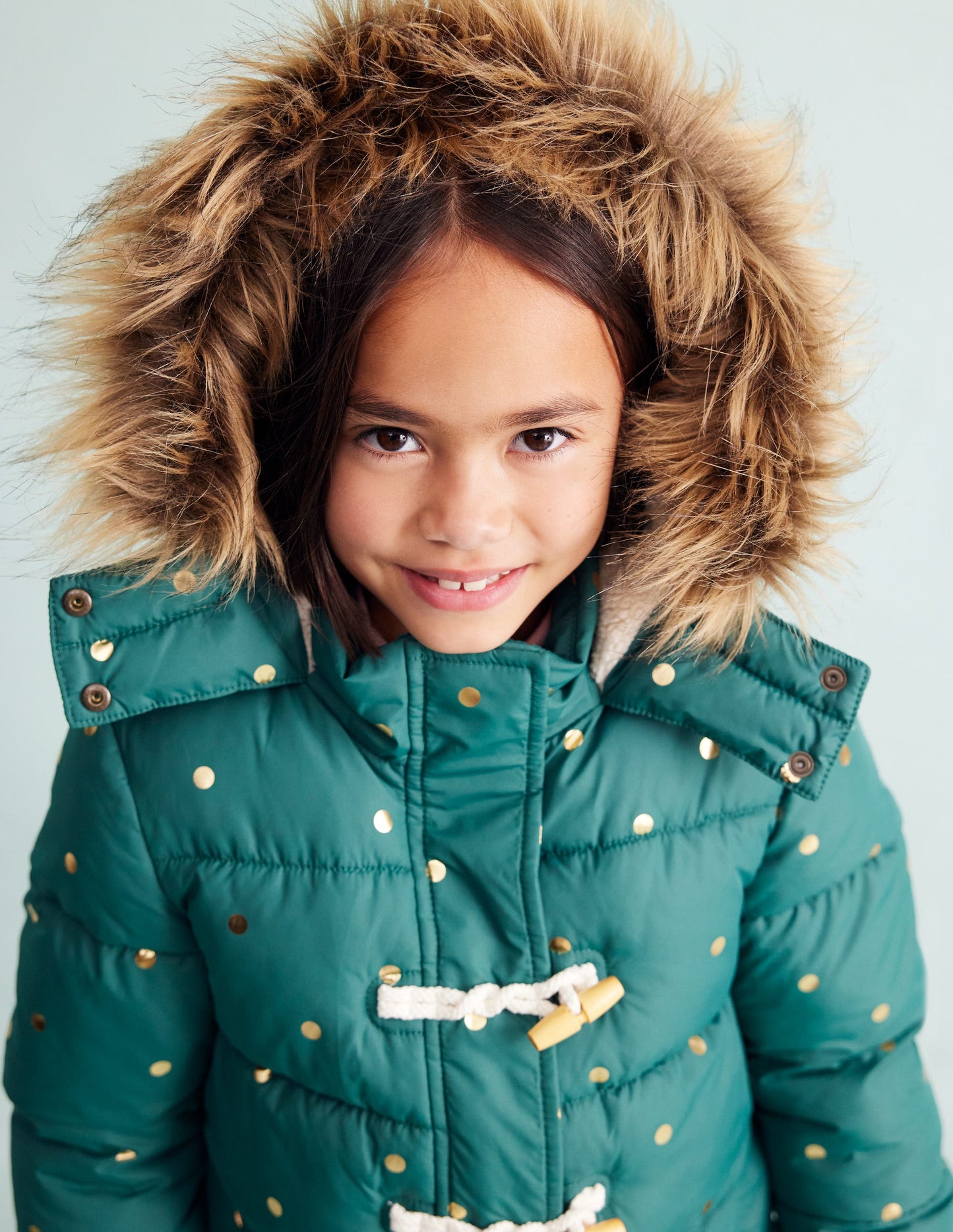 Longline Padded Coat-Jewel Green Gold Foil Confetti