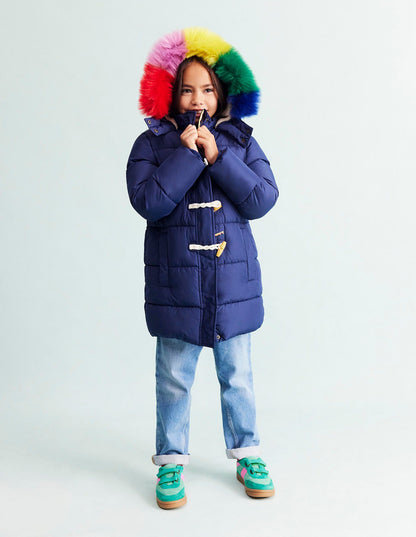 Longline Padded Coat -College Navy Rainbow Fur