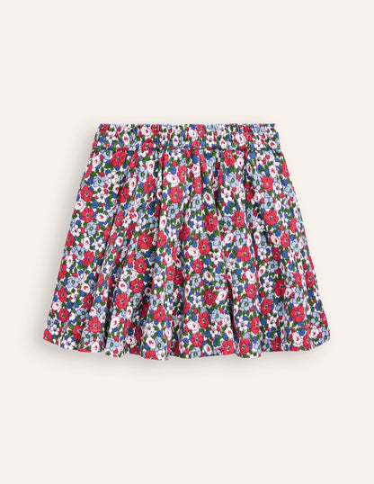 Pull-On Twirly Pleated Skirt-Glacier Blue Winter Floral