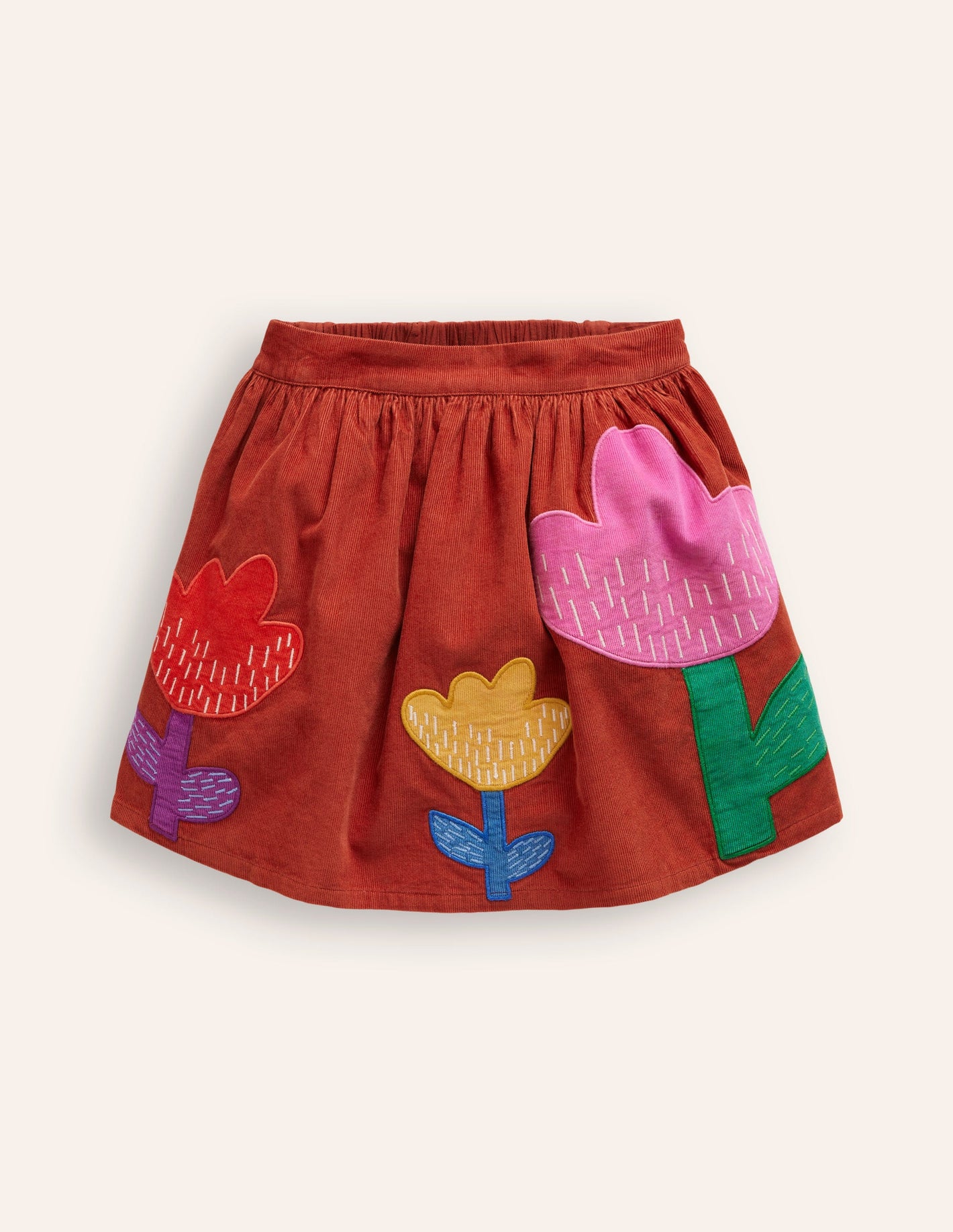 Appliqué Skirt-Roasted Chestnut Tulip Cord