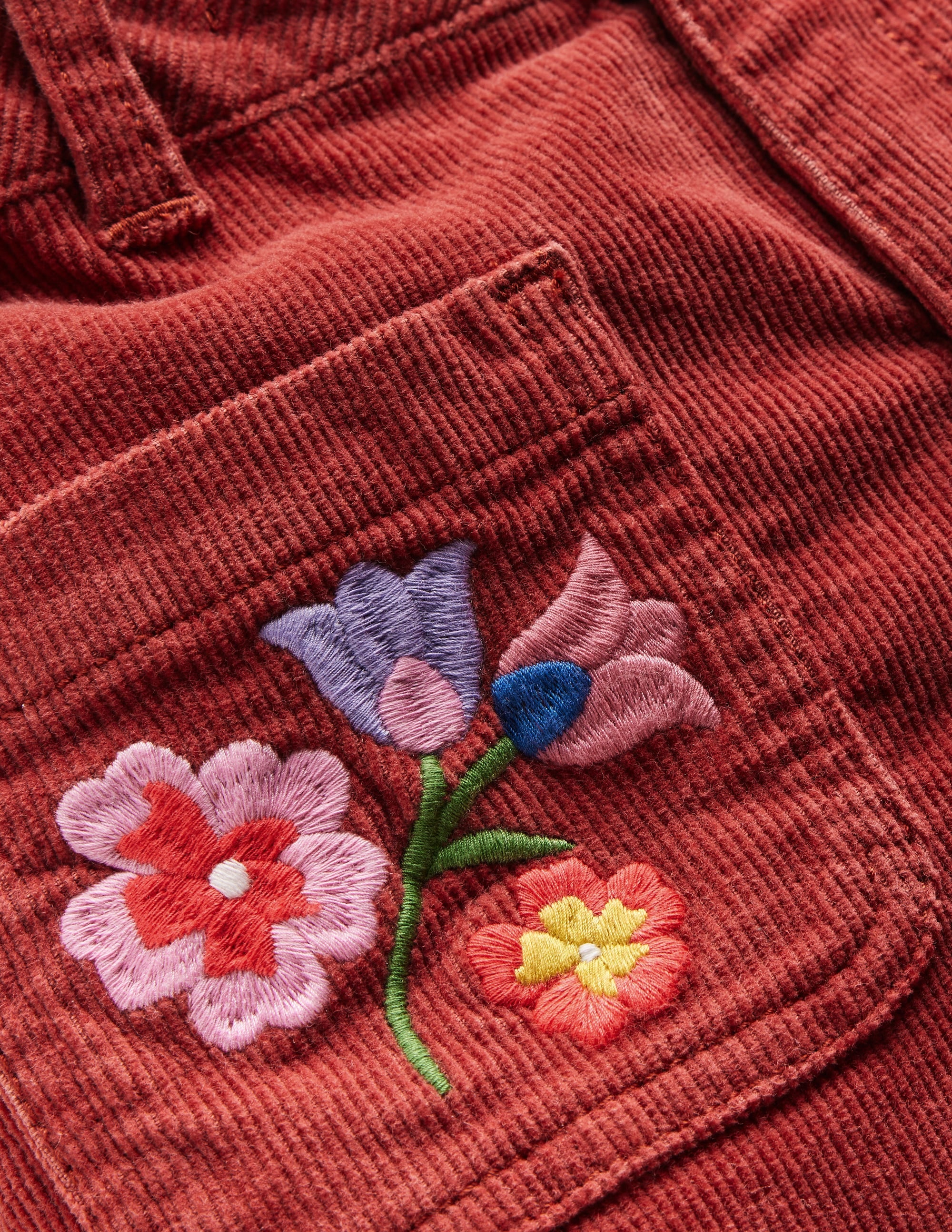 Kick Flare Trousers-Barn Red Floral Embroidery - Image 3