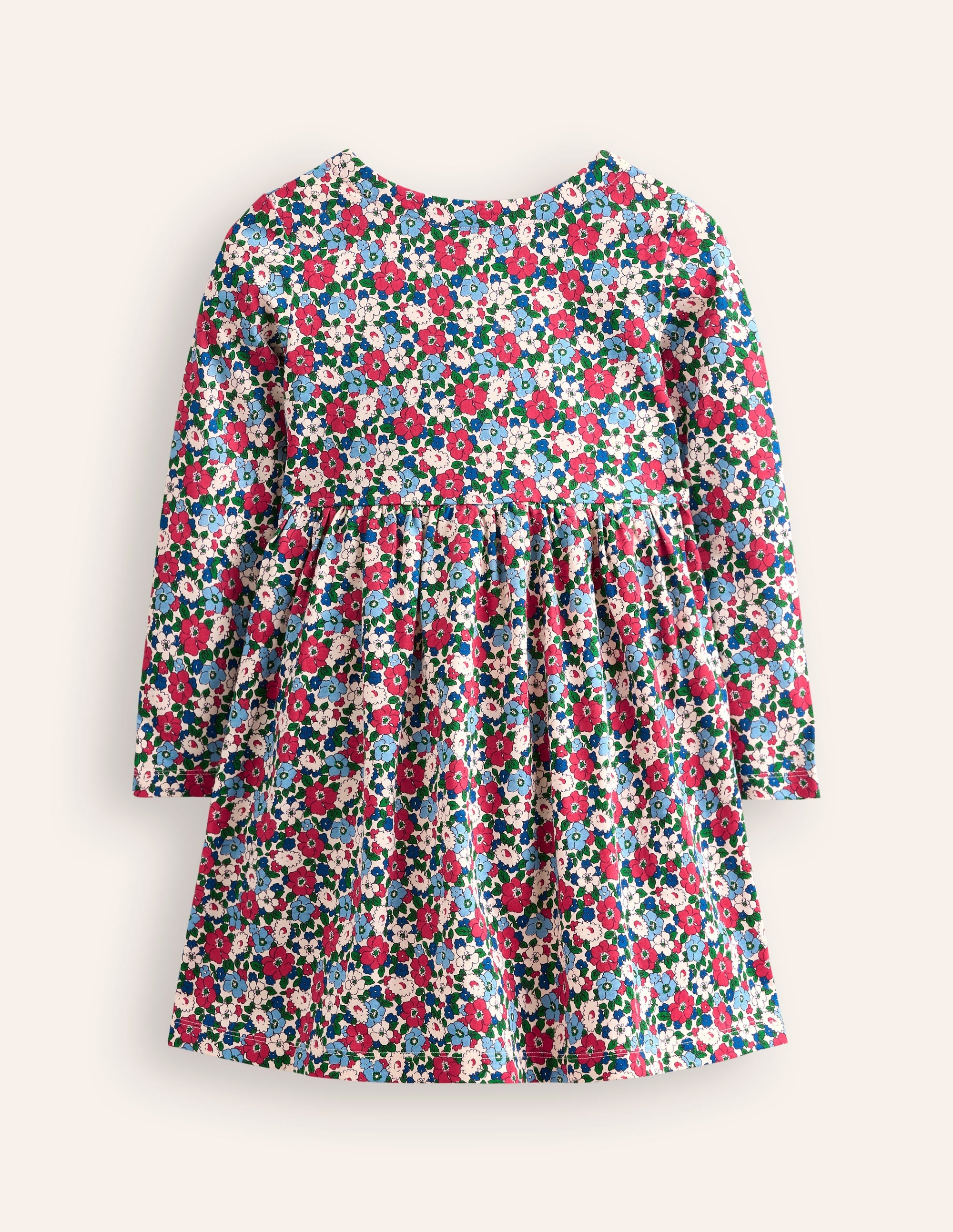 Long-Sleeved Fun Jersey Dress-Glacier Blue Winter Floral - Image 2