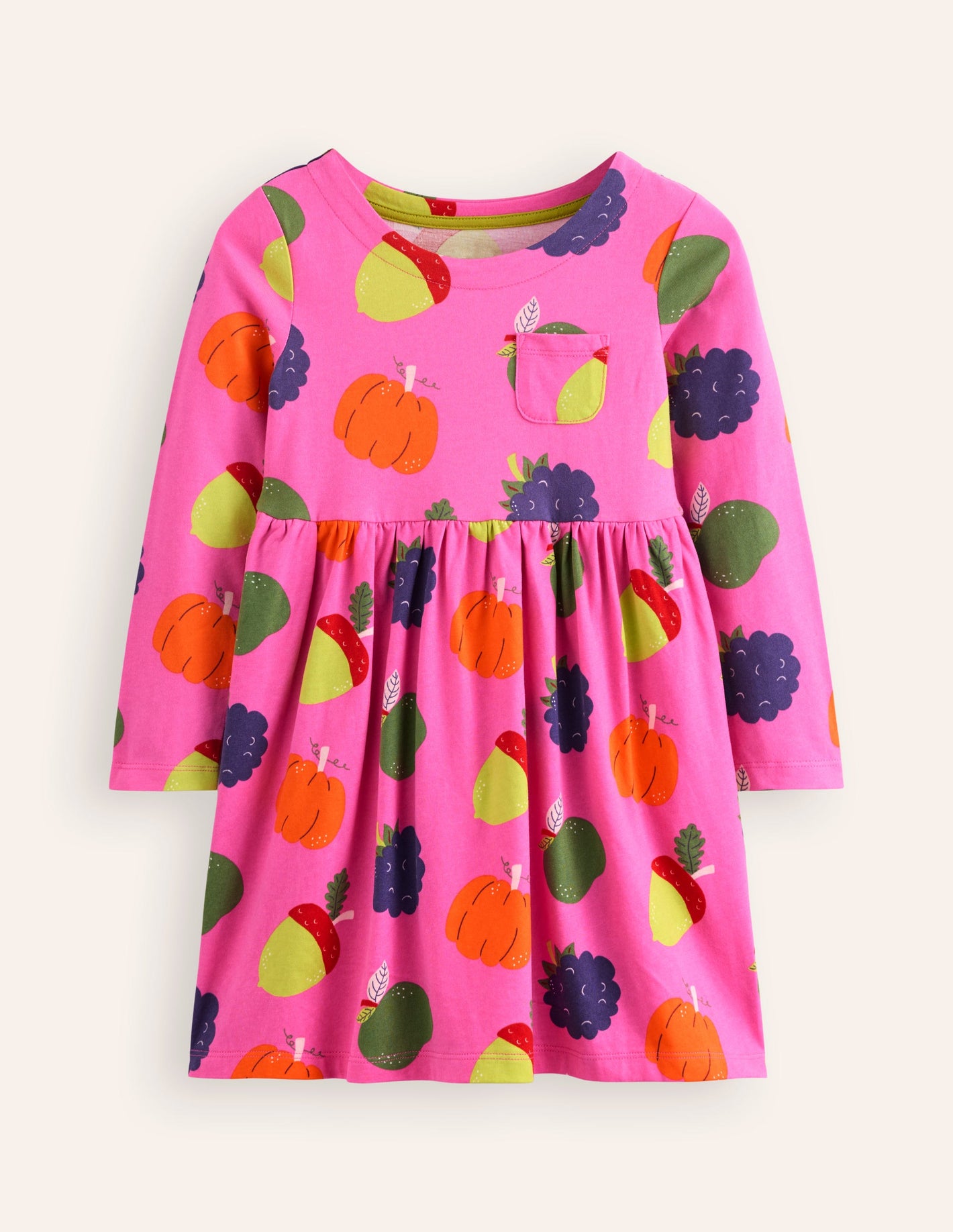 Long-Sleeved Fun Jersey Dress-Tickled Pink Autumn Friends