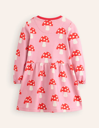 Loopback Sweatshirt Dress-Vintage Pink Toadstools