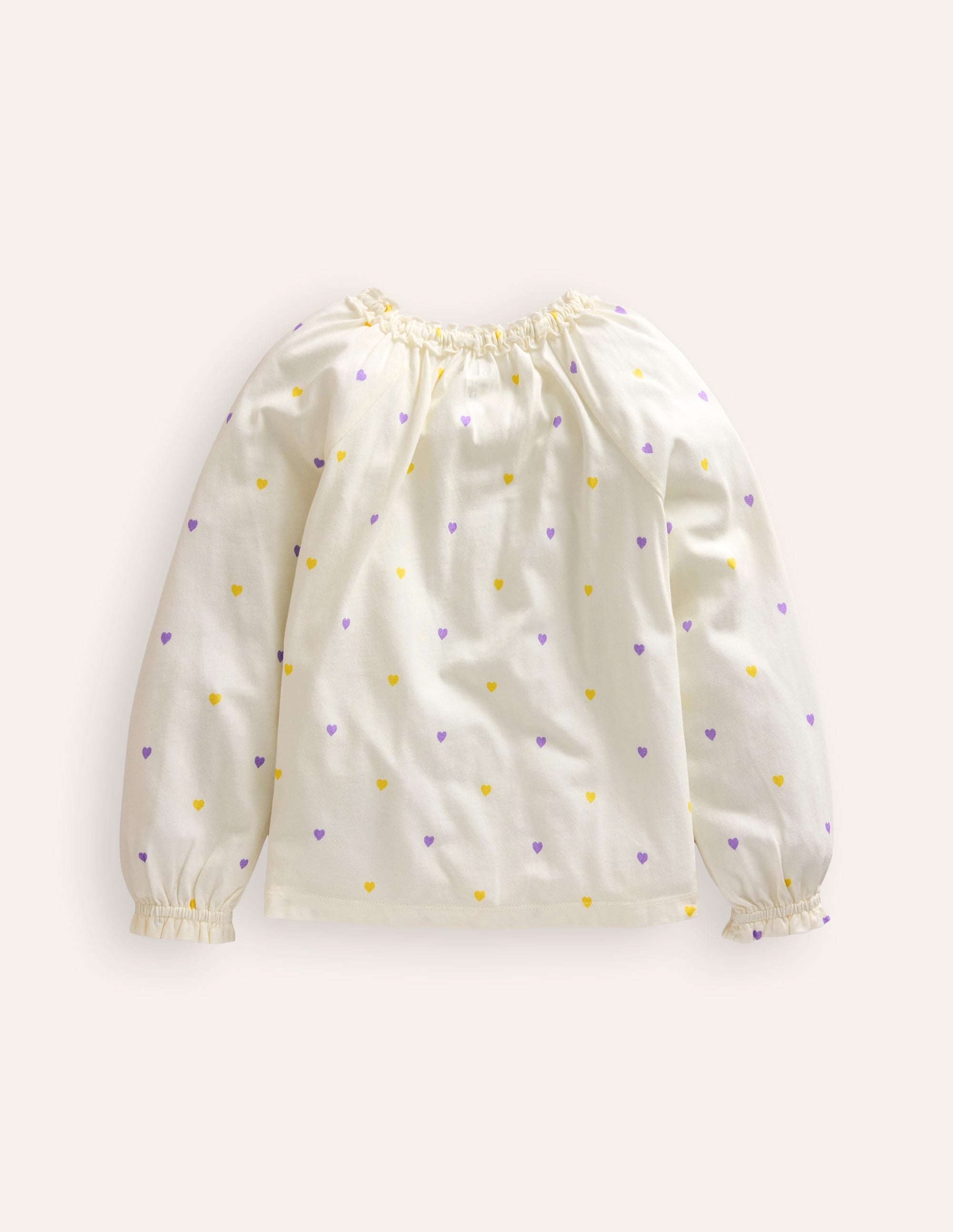 Frill Neck Jersey Blouse-Ivory Little Hearts - Image 2