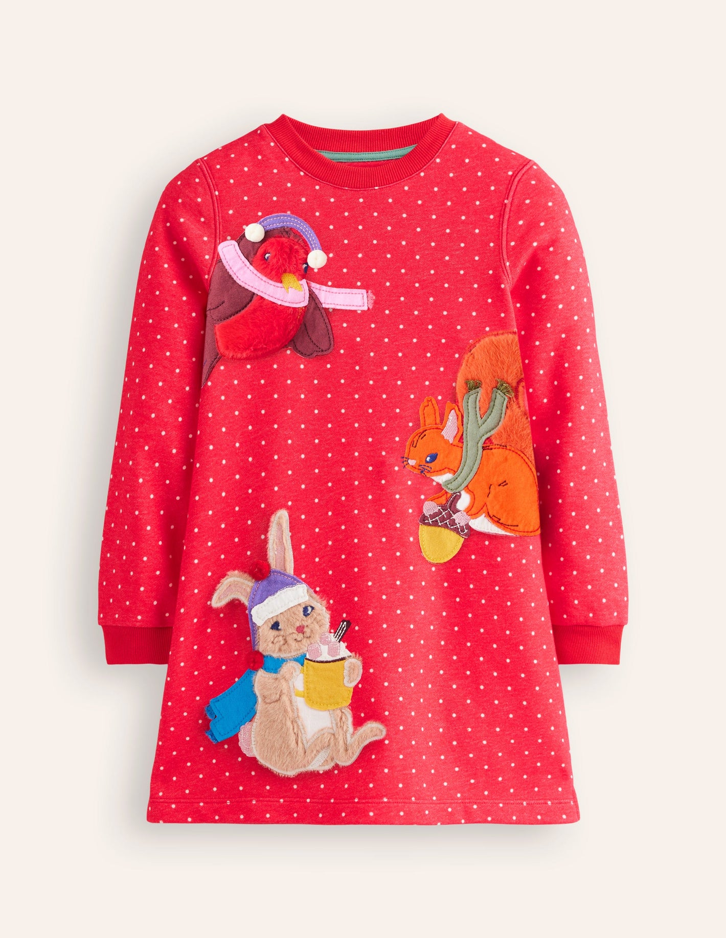 Sweatshirt Appliqué Dress-Rose Pink Pin Spot Animals