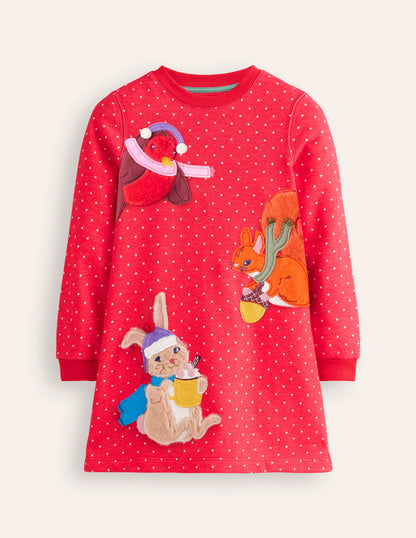 Sweatshirt Appliqué Dress-Rose Pink Pin Spot Animals-4
