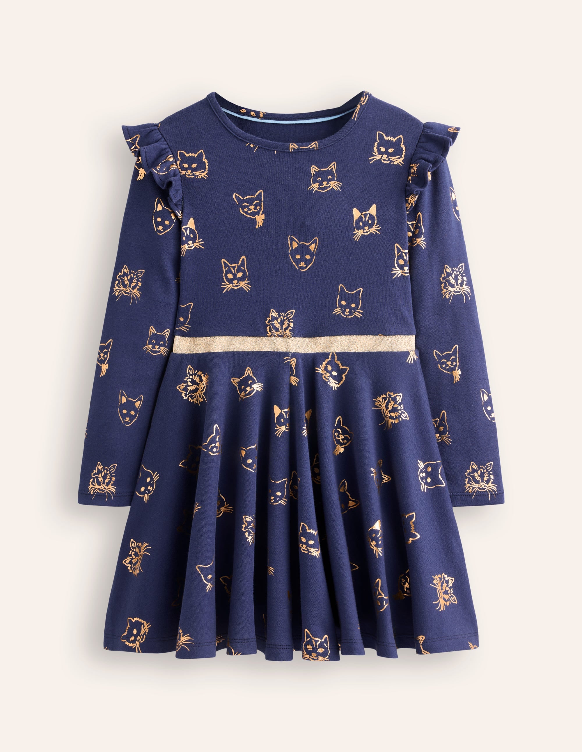 Mabel Twirly Ballerina Dress-College Navy Gold Foil Cats - Image 3