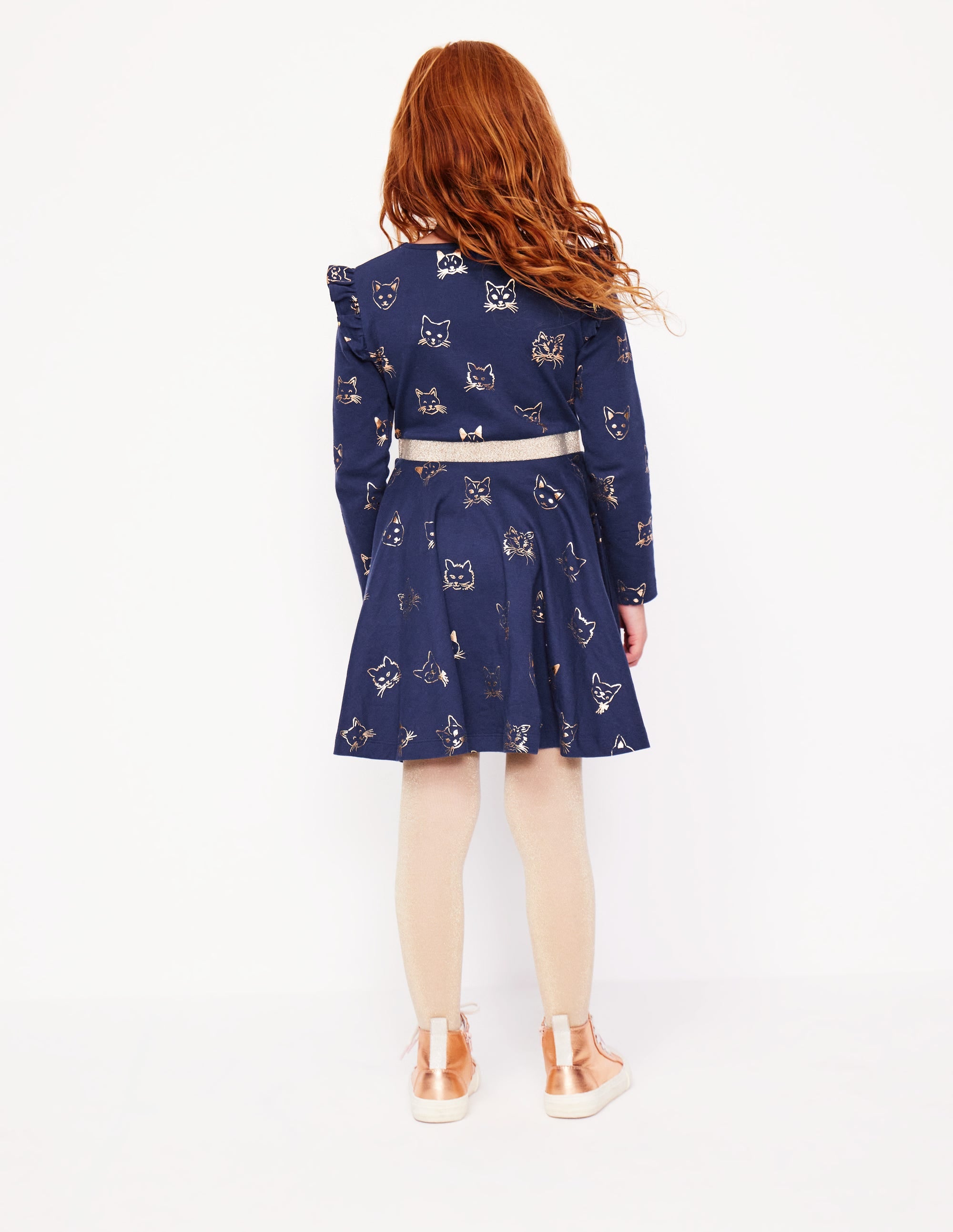 Mabel Twirly Ballerina Dress-College Navy Gold Foil Cats - Image 2