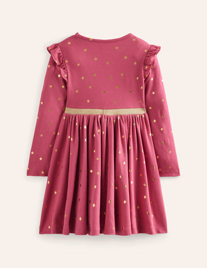 Mabel Twirly Ballerina Dress-Rose Petal Pink Foil Stars