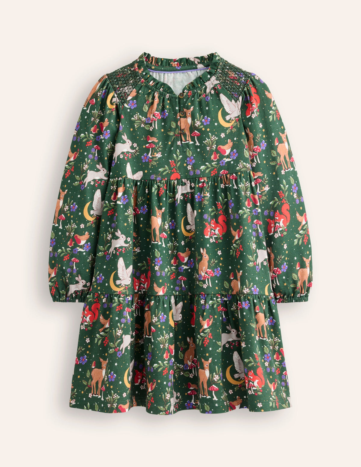 Tiered Jersey Dress-Pine Festive Woodland - Image 1