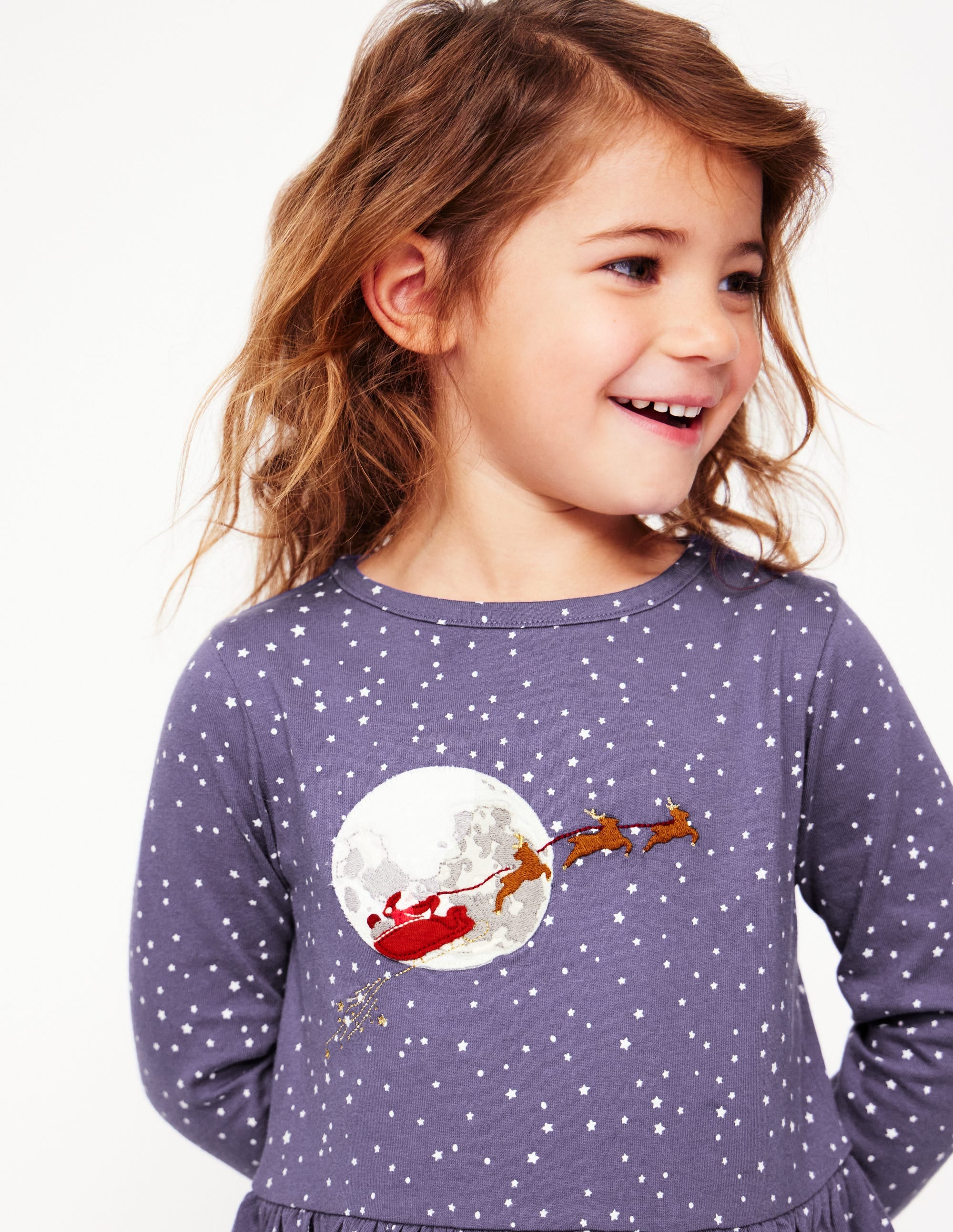 Appliqué Hem Jersey Dress-Soft Starboard Blue Christmas - Image 3