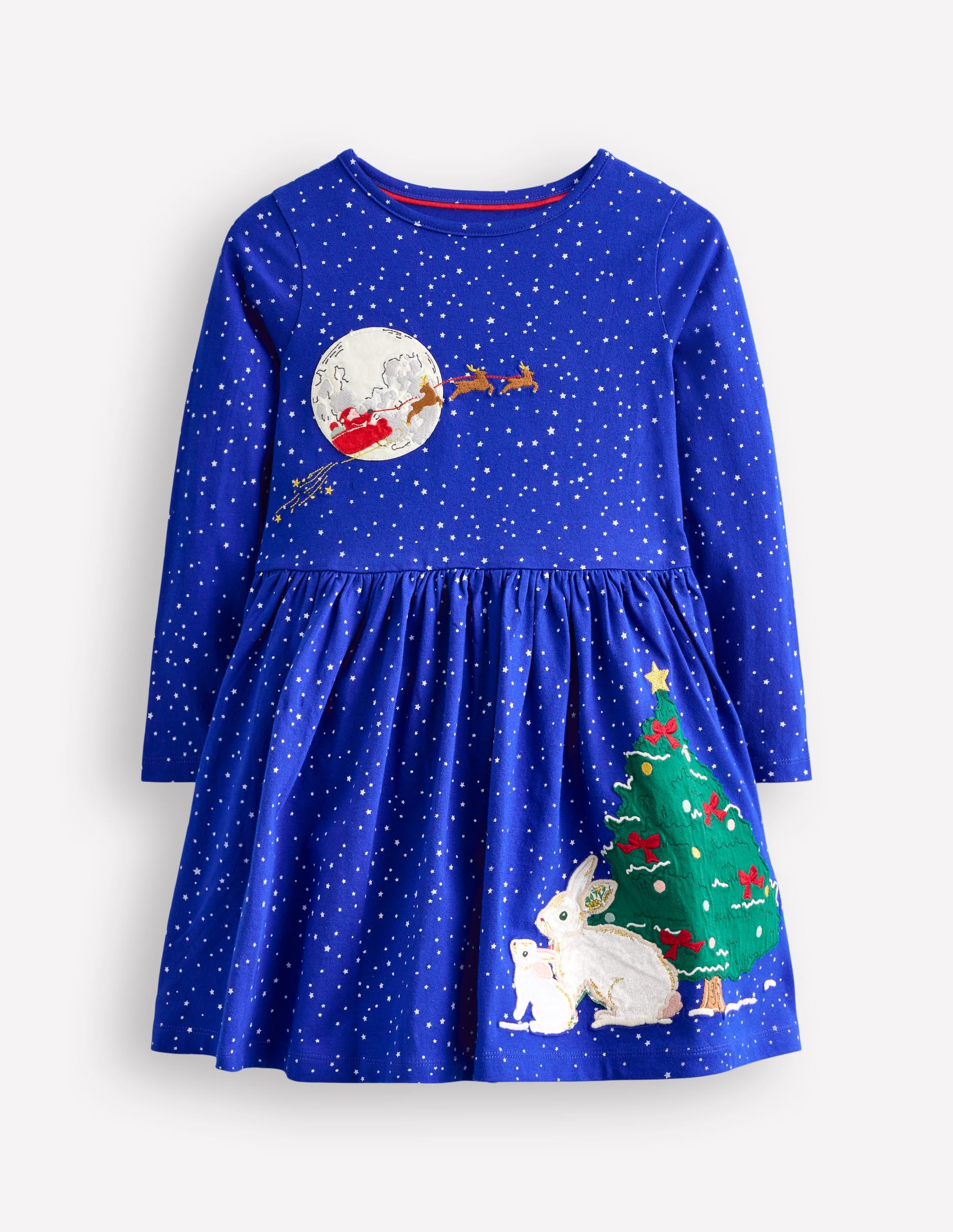 Appliqué Hem Jersey Dress-Soft Starboard Blue Christmas - Image 4