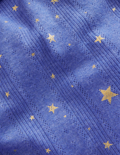 Ruffle Sparkle Pointelle -Bluejay Gold Foil Star