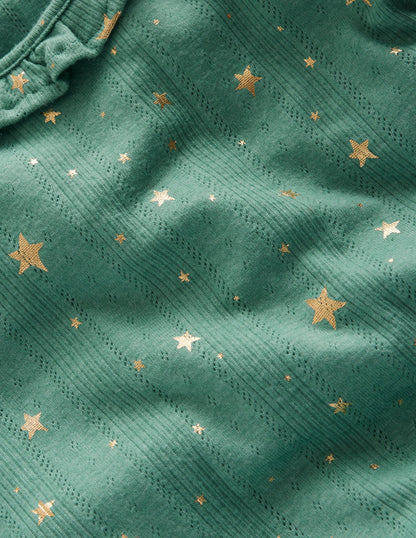 Ruffle Sparkle Pointelle-Eucalyptus Gold Foil Star