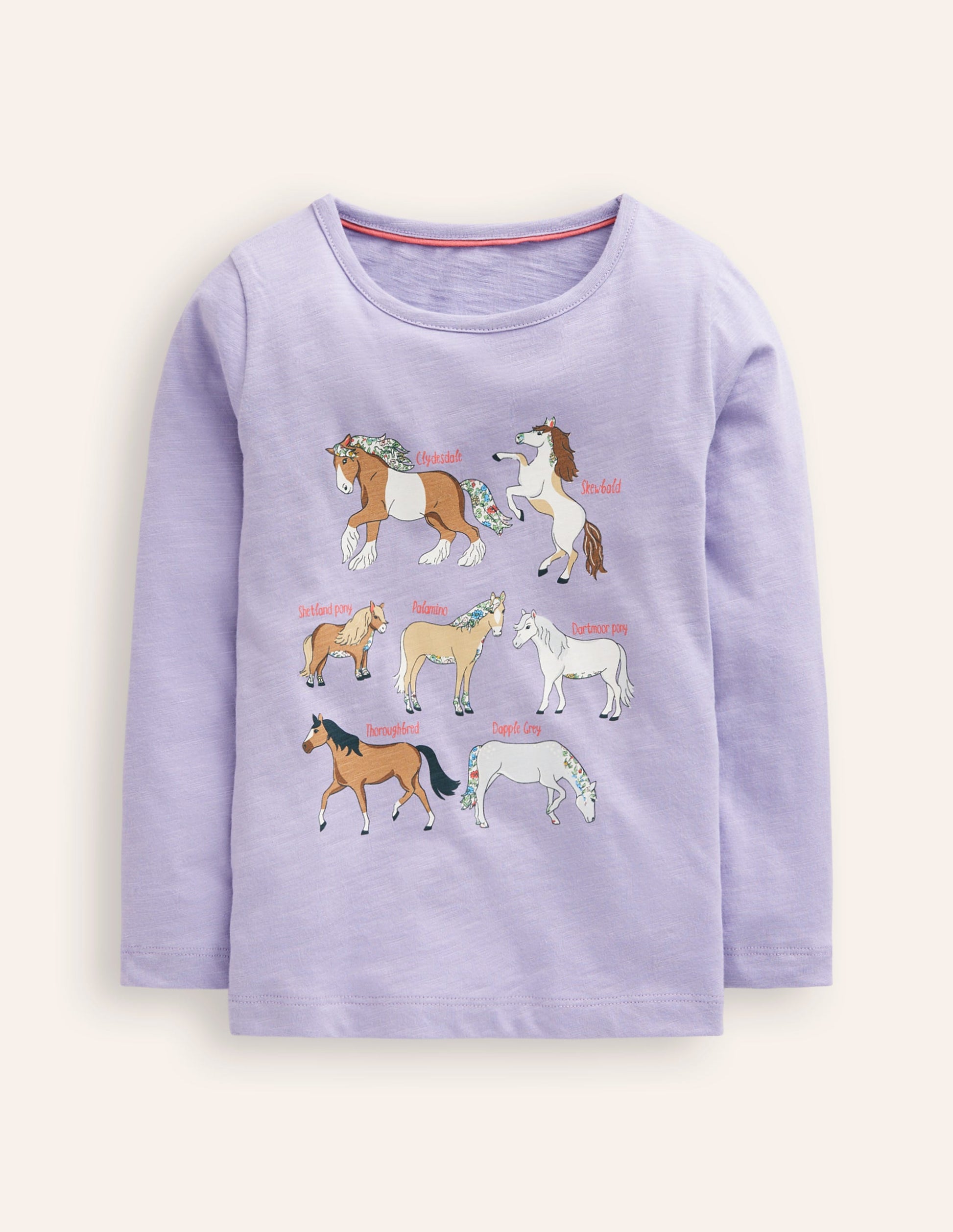 Printed Graphic T-Shirt-Misty Lavendar Horses-1